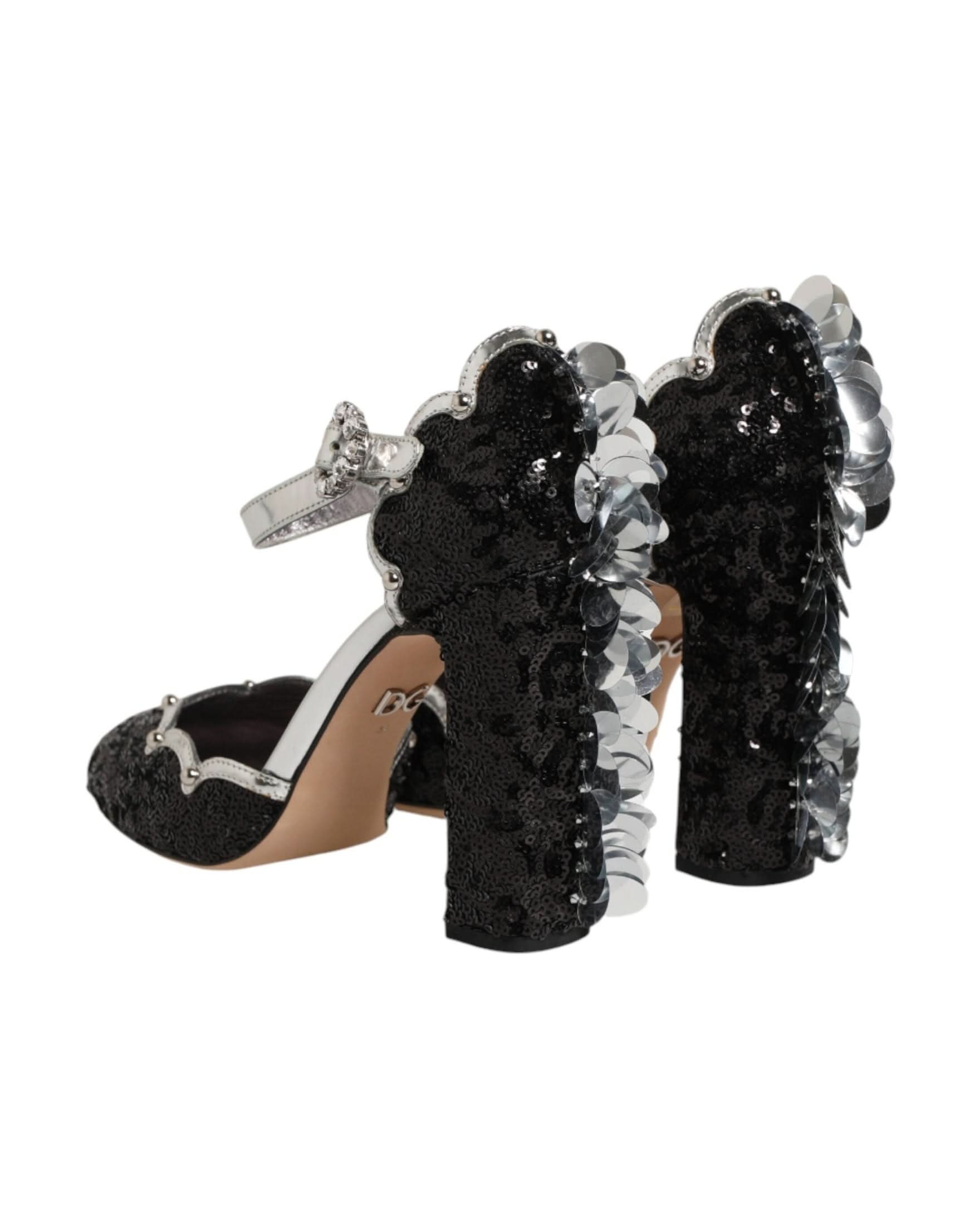 Dolce & Gabbana Black Sequined Ankle Strap Sandals Heels