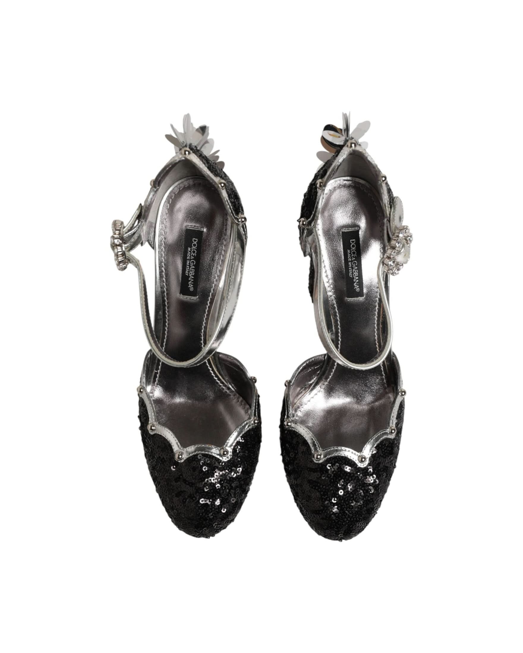 Dolce & Gabbana Black Sequined Ankle Strap Sandals Heels