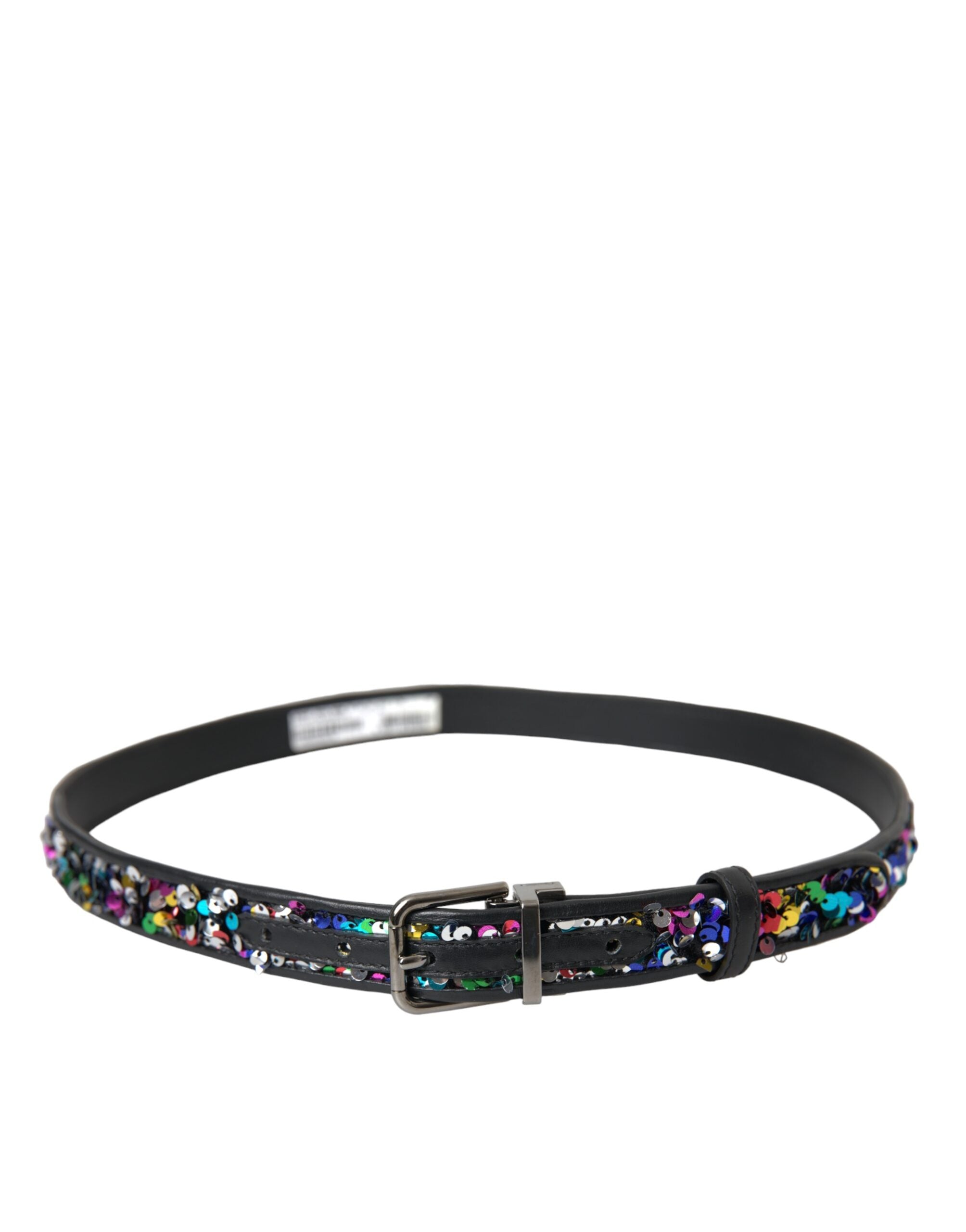 Dolce & Gabbana Black Sequined Silver Metal Buckle Belt Glam Steals