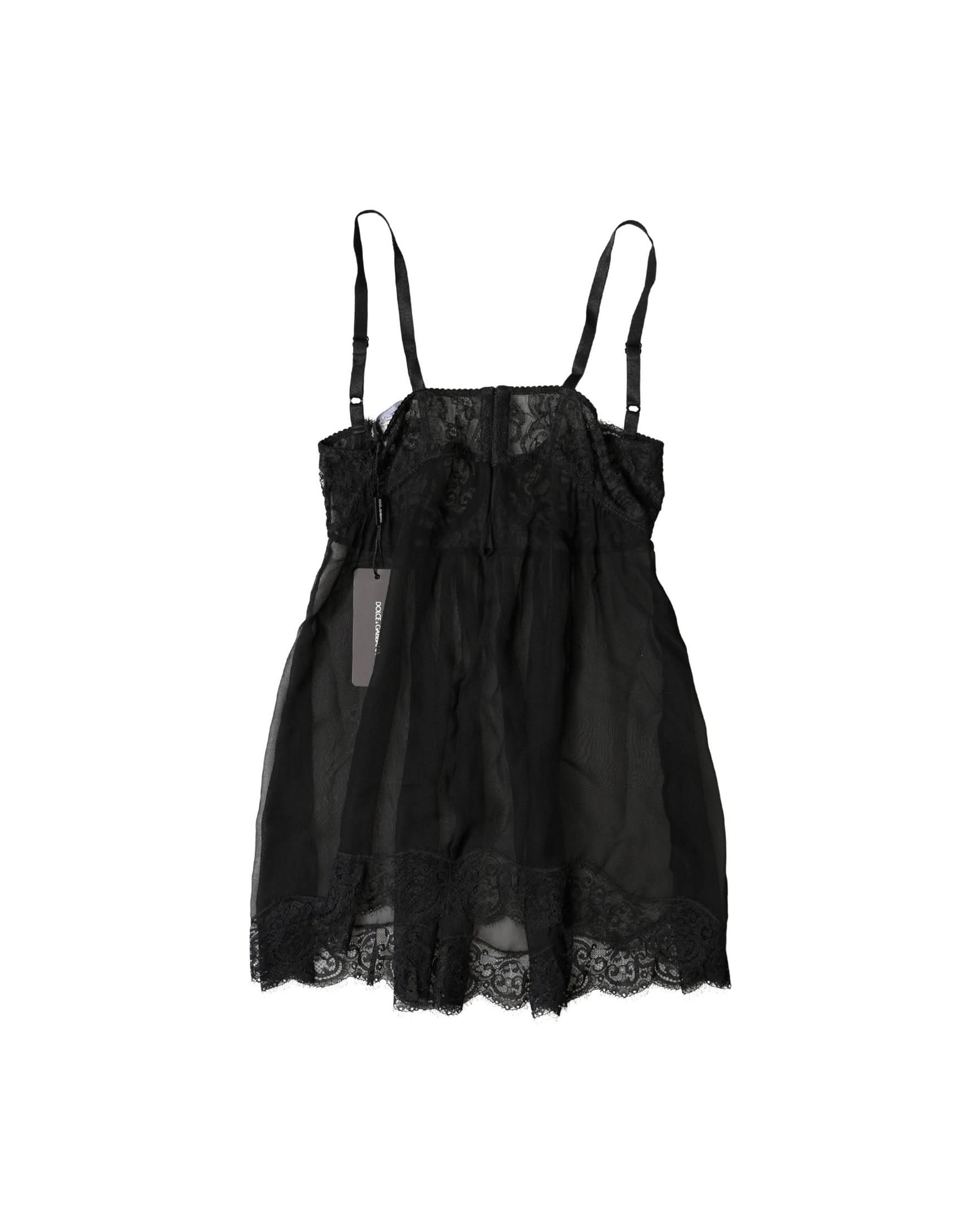 Dolce & Gabbana Black Silk Floral Lace Camisole Top