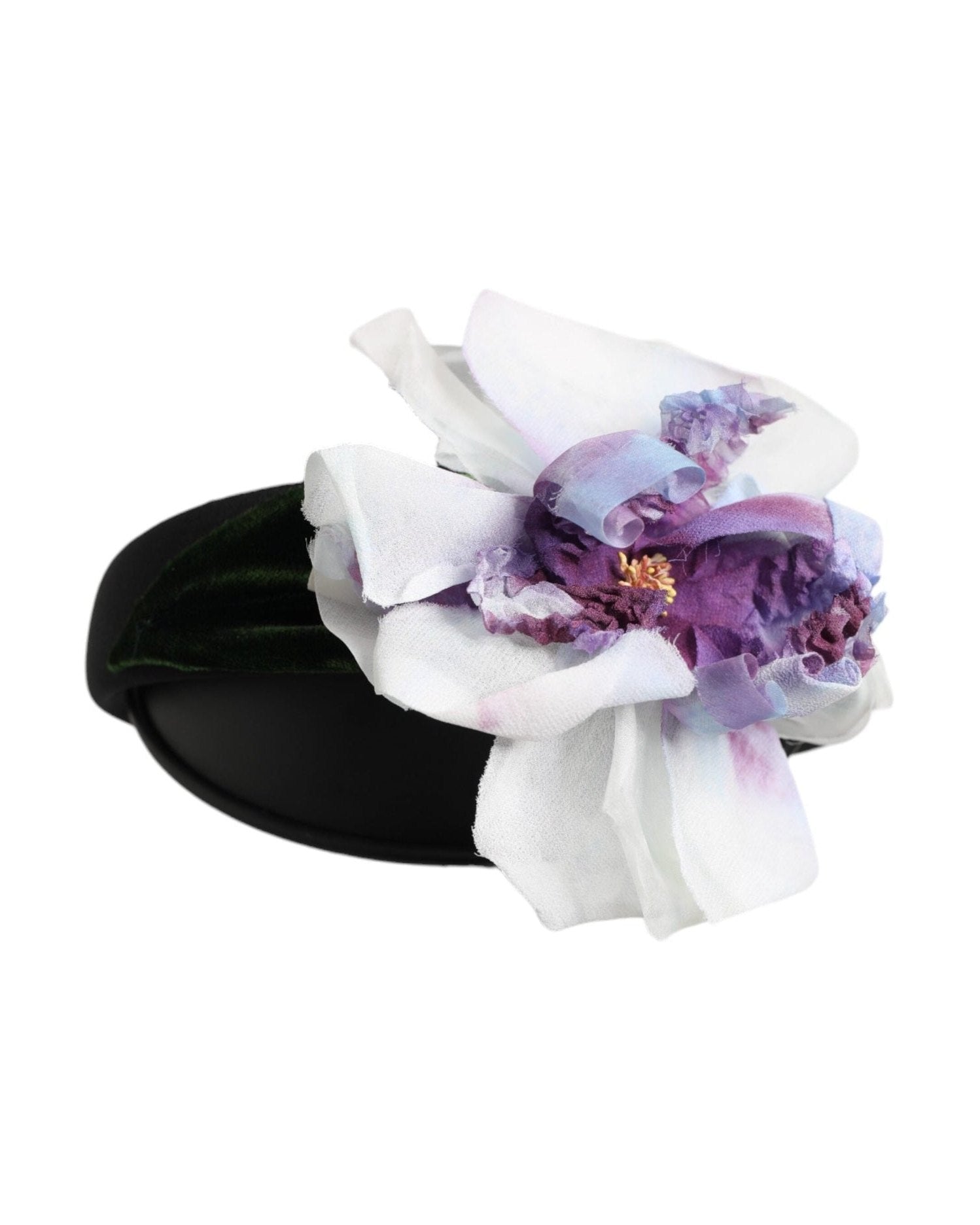 Dolce & Gabbana Black Silk Green Purple White Floral Appliqué Accessory Headband Glam Steals