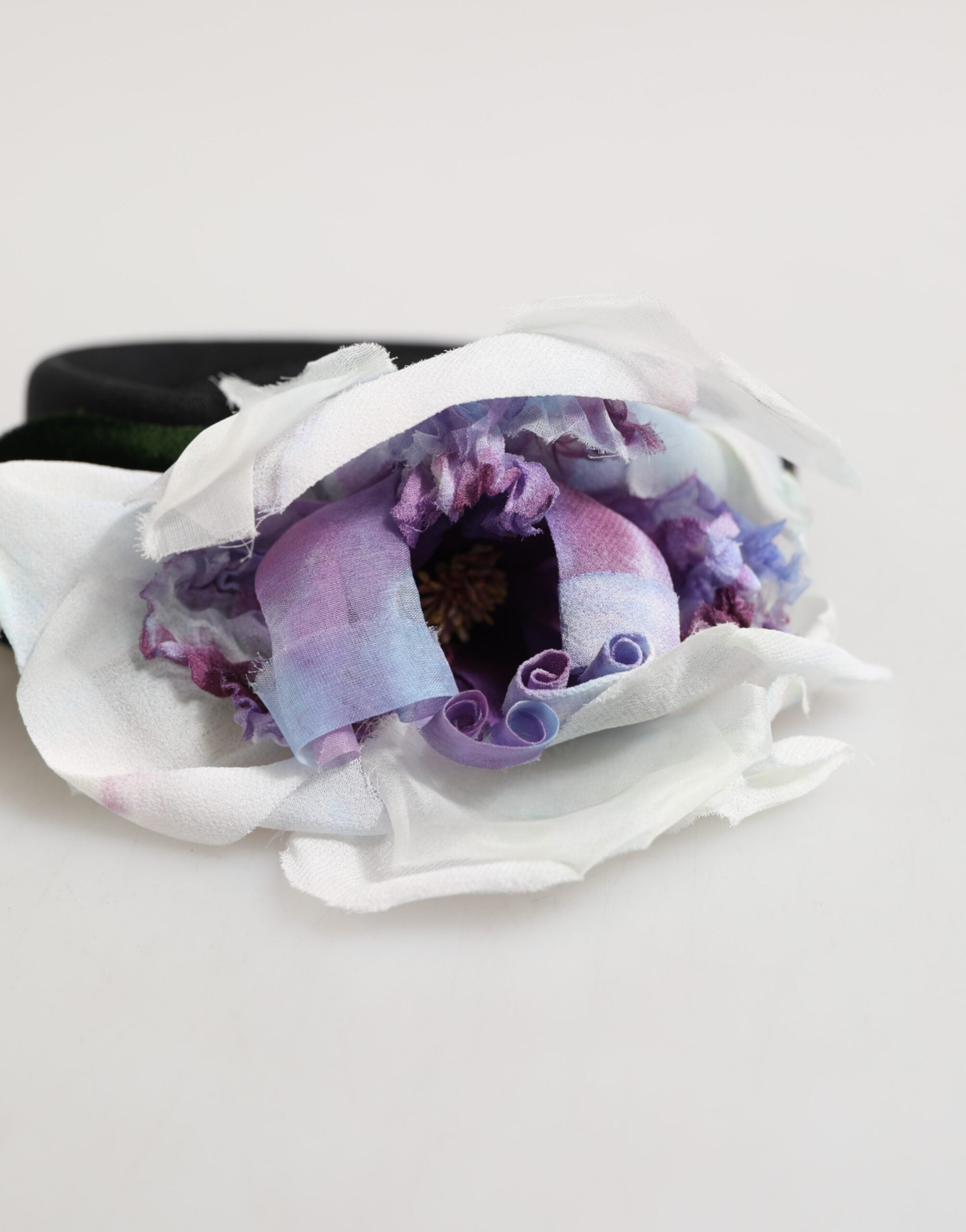 Dolce & Gabbana Black Silk Green Purple White Floral Appliqué Accessory Headband Glam Steals