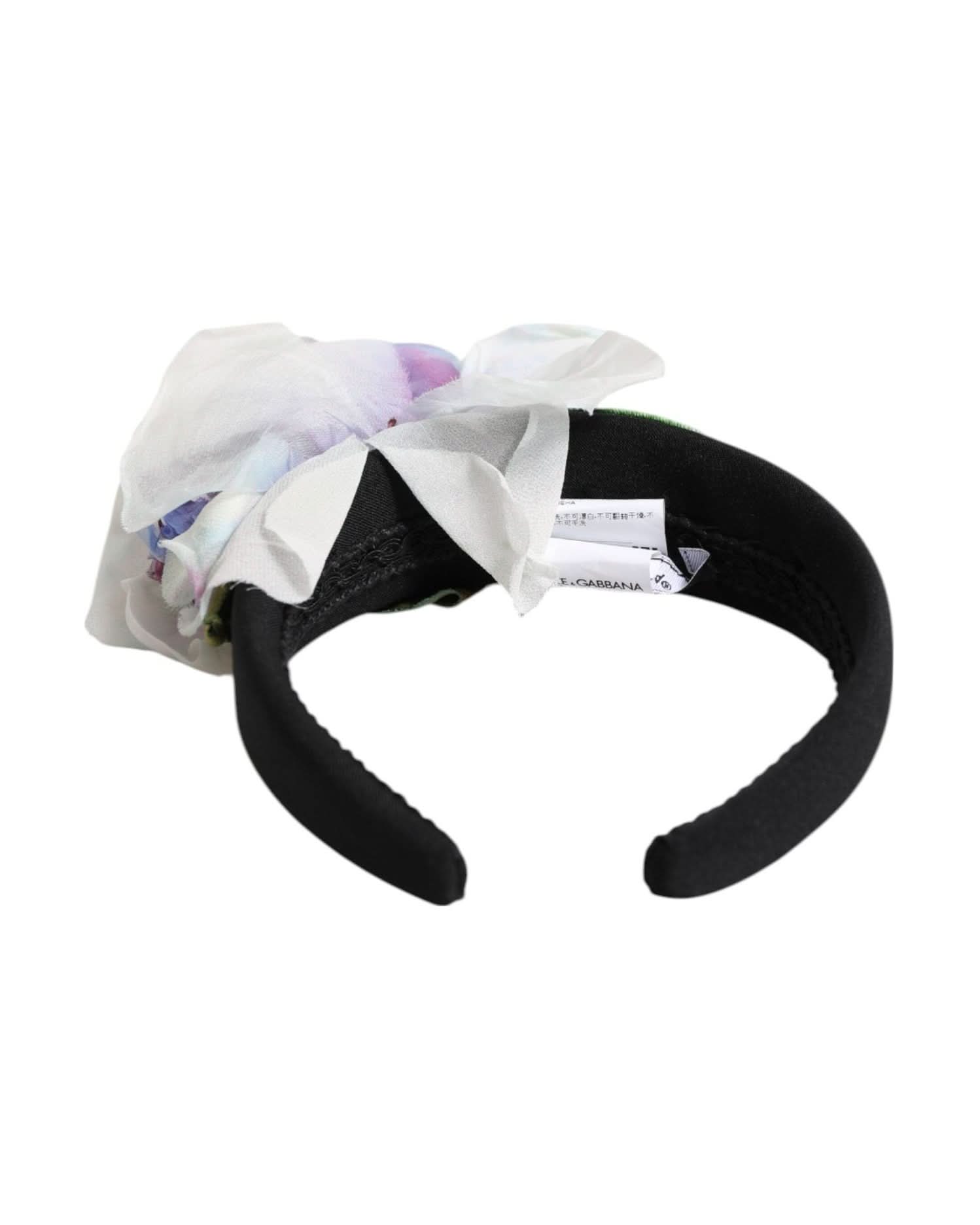 Dolce & Gabbana Black Silk Floral Appliqué Accessory Headband Headbands
