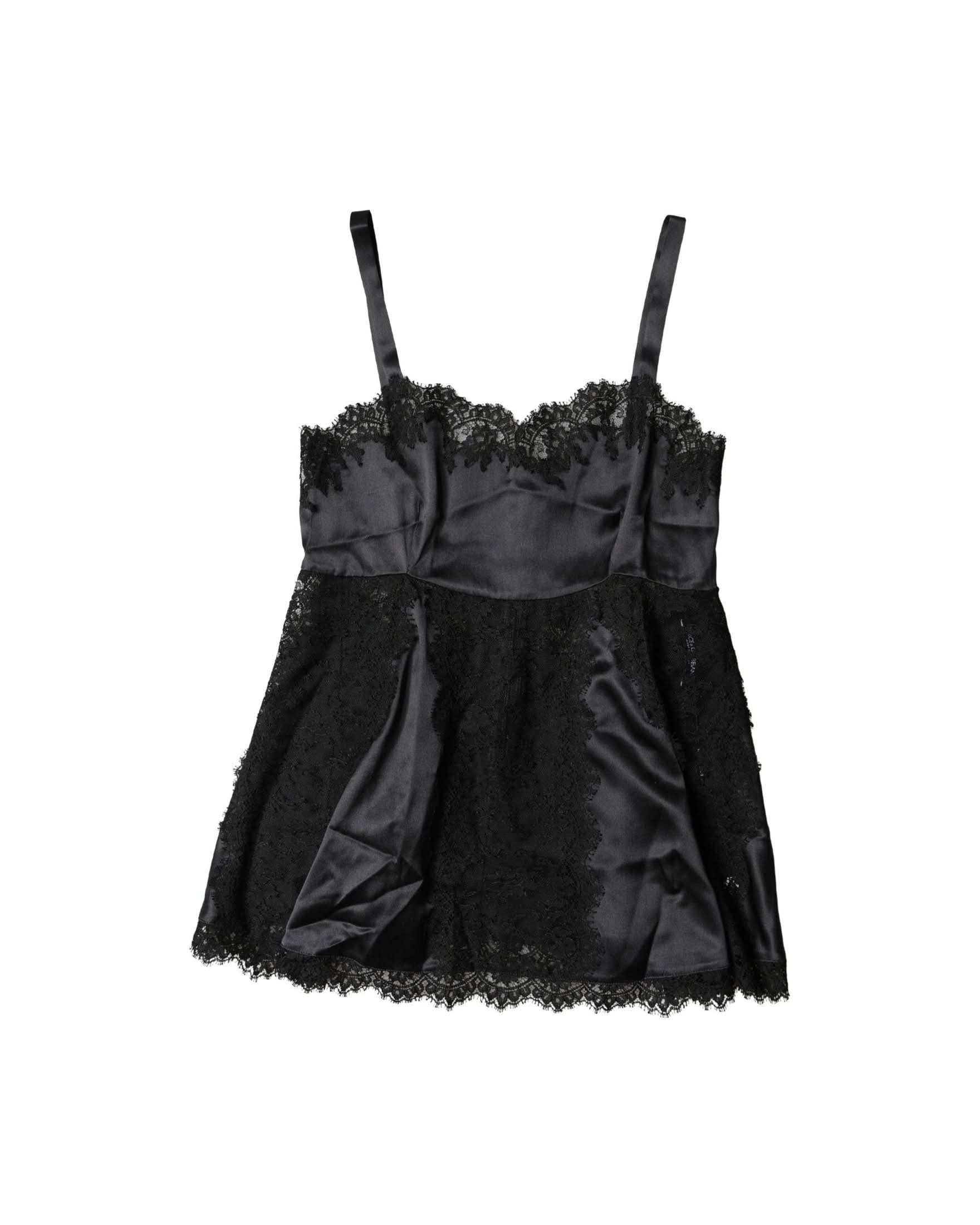 Dolce & Gabbana Black Silk Lace Trim Lingerie Camisole