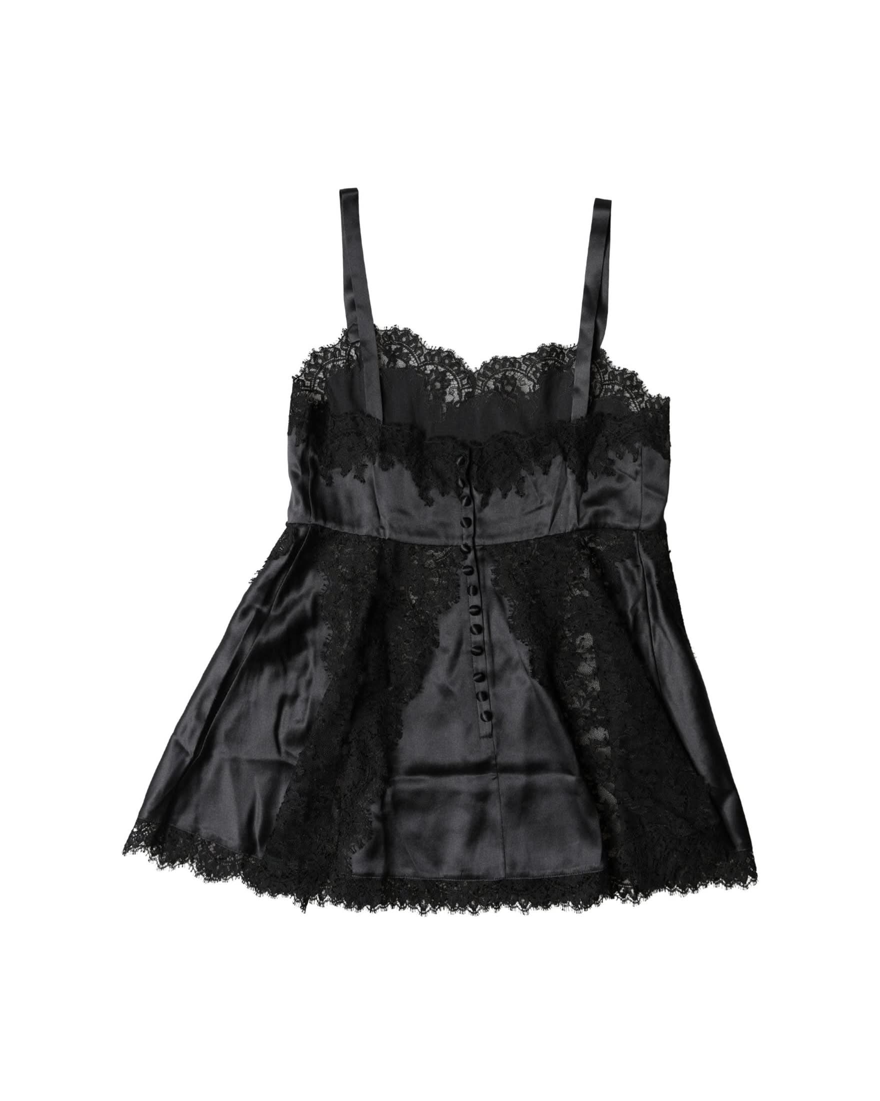 Dolce & Gabbana Black Silk Lace Trim Lingerie Camisole