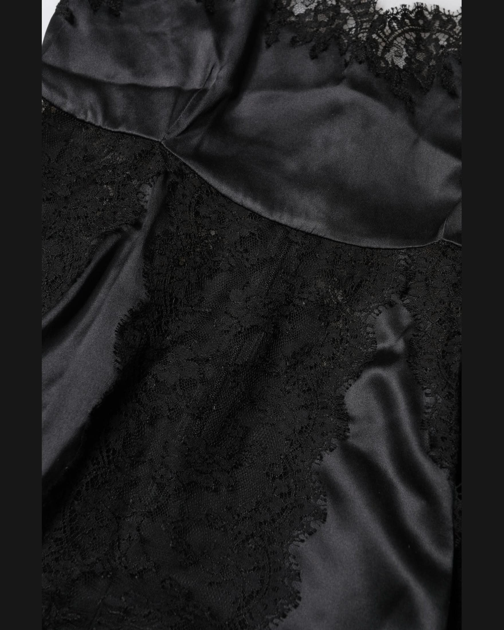 Dolce & Gabbana Black Silk Lace Trim Lingerie Camisole