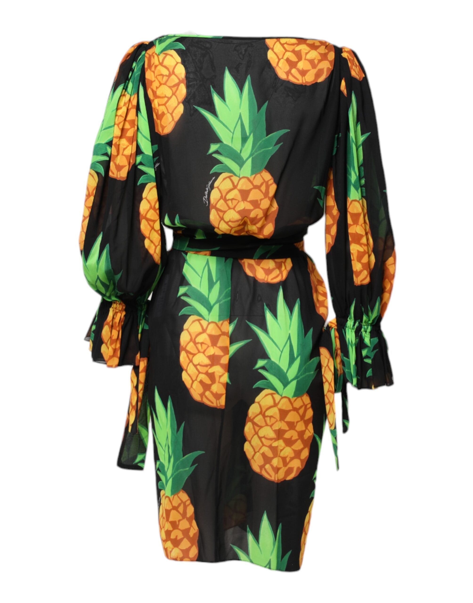 Dolce & Gabbana Black Silk Pineapple Print Wrap Mini Dress Glam Steals