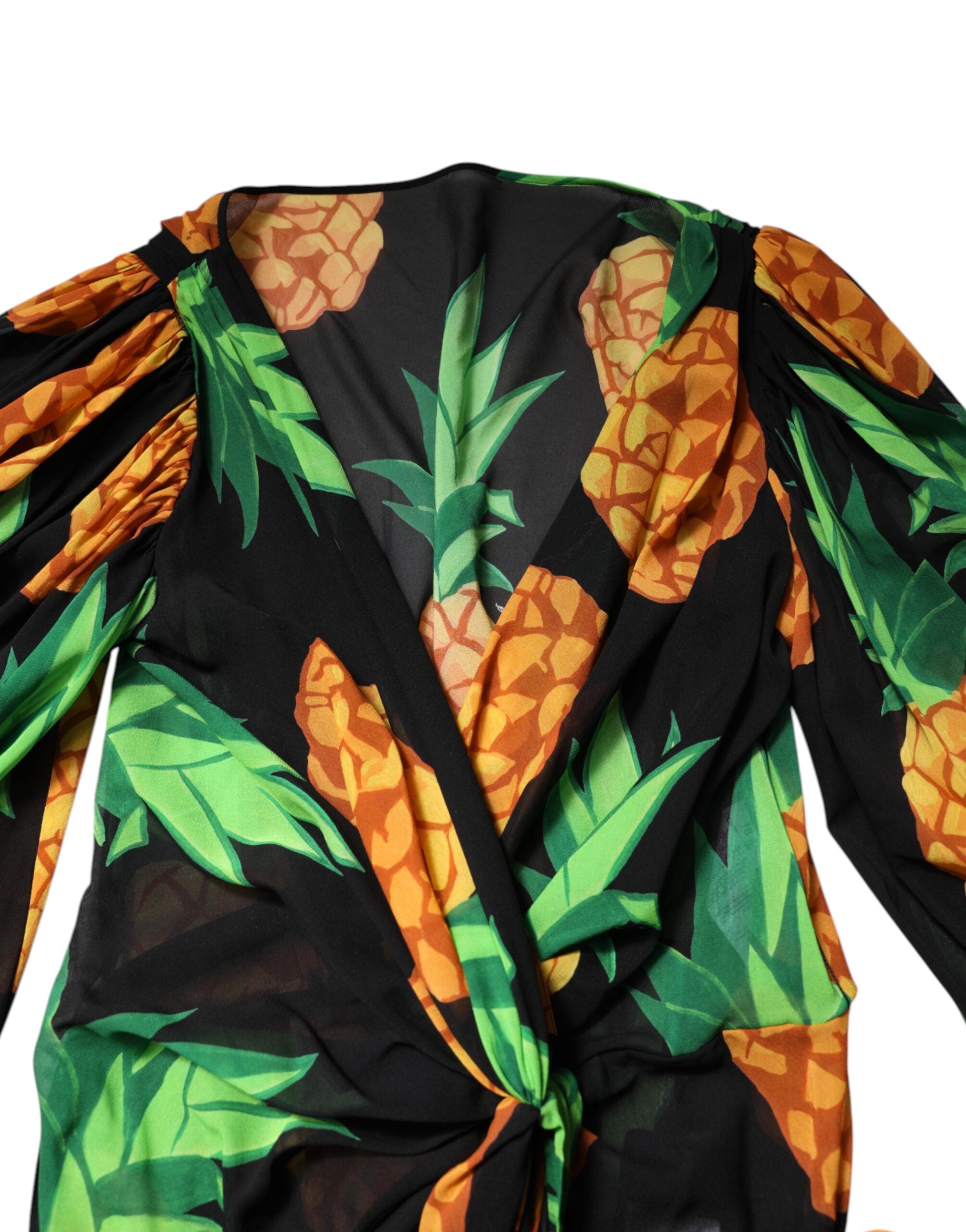 Dolce & Gabbana Black Silk Pineapple Print Wrap Mini Dress Glam Steals