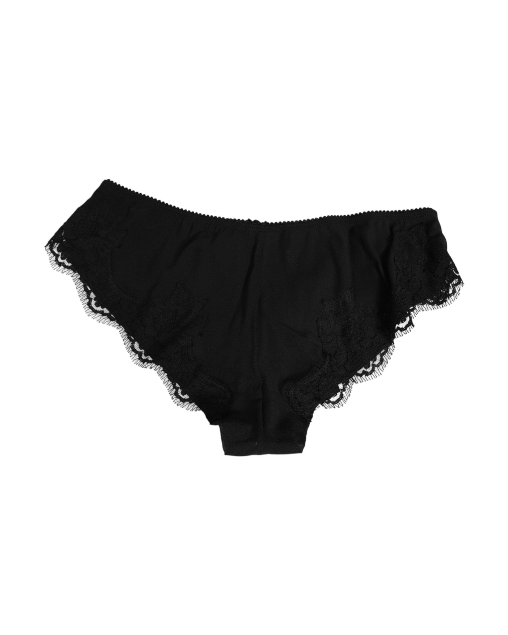 Dolce & Gabbana Black Silk Satin Floral Lace Panty Glam Steals