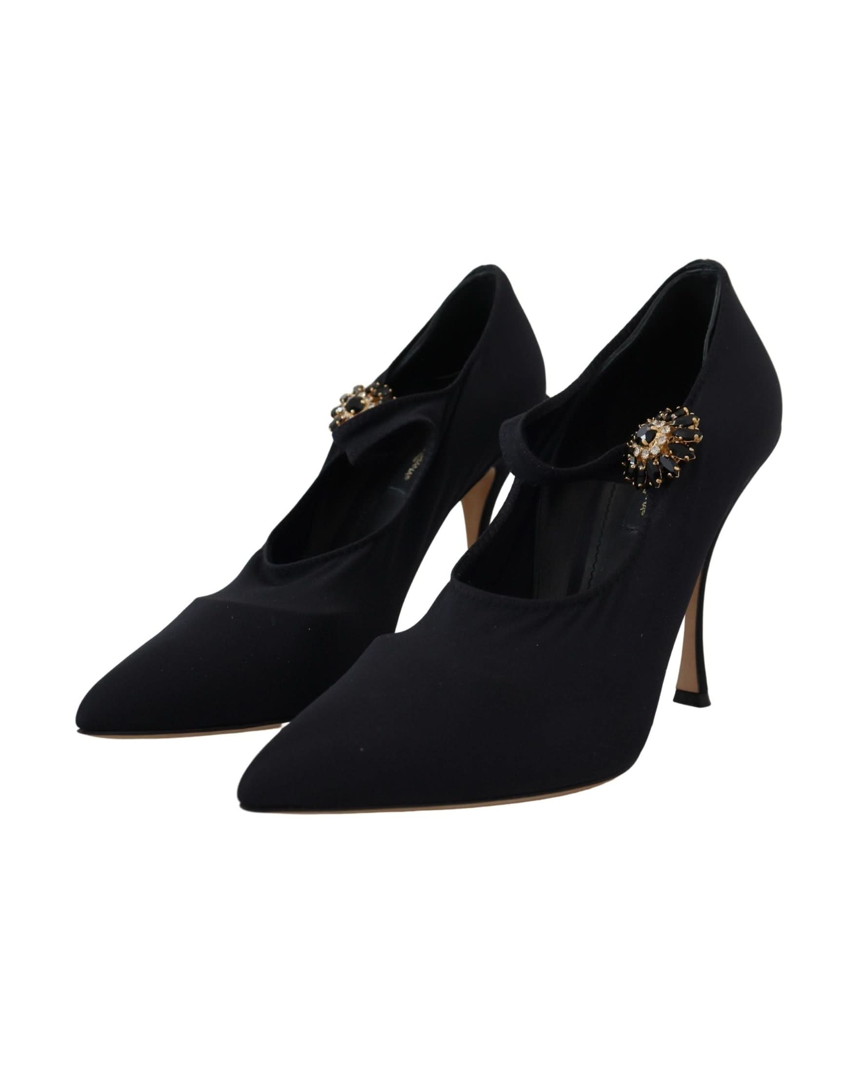 Dolce & Gabbana Black Socks Stretch Crystal Pumps Heels