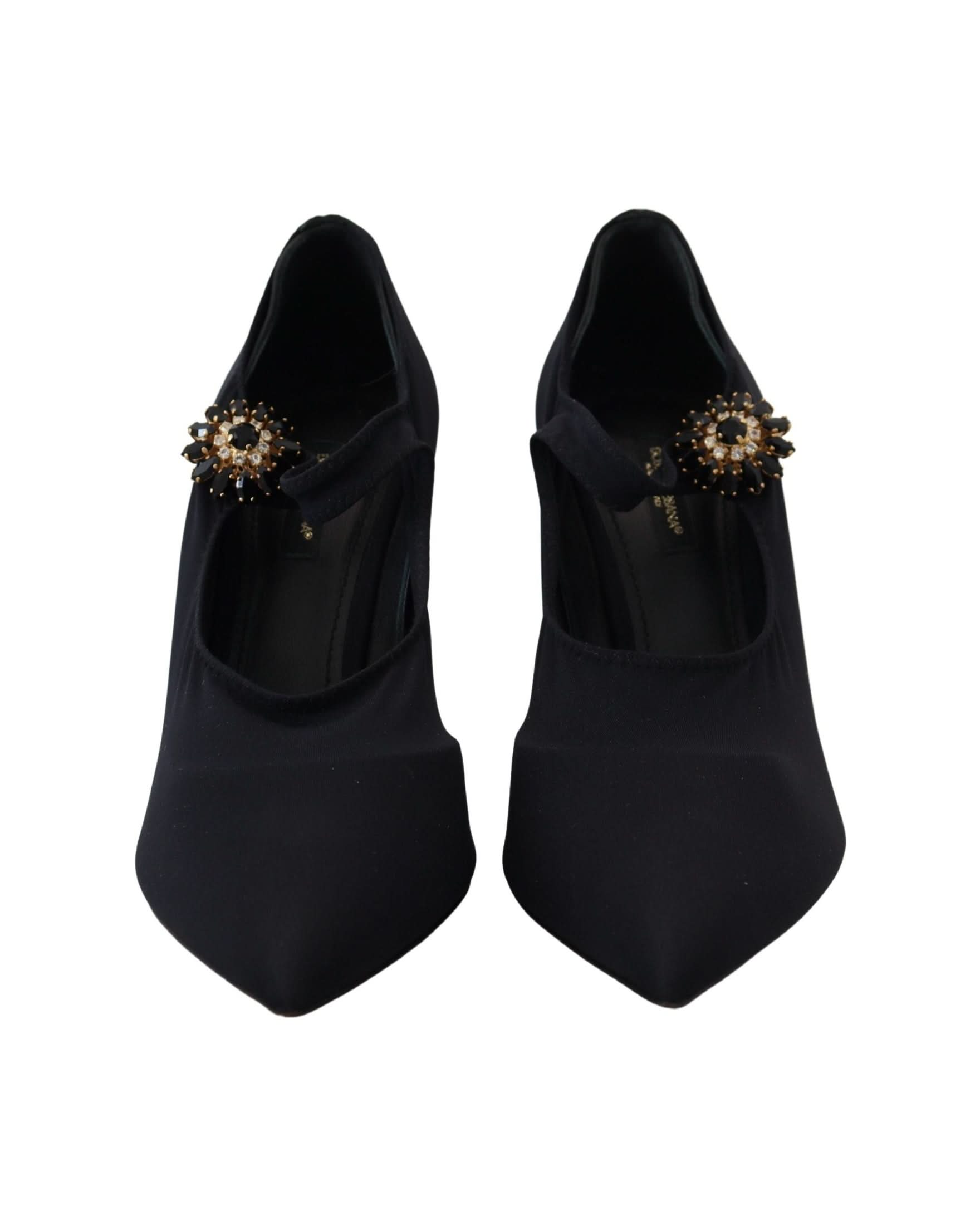 Dolce & Gabbana Black Socks Stretch Crystal Pumps Heels