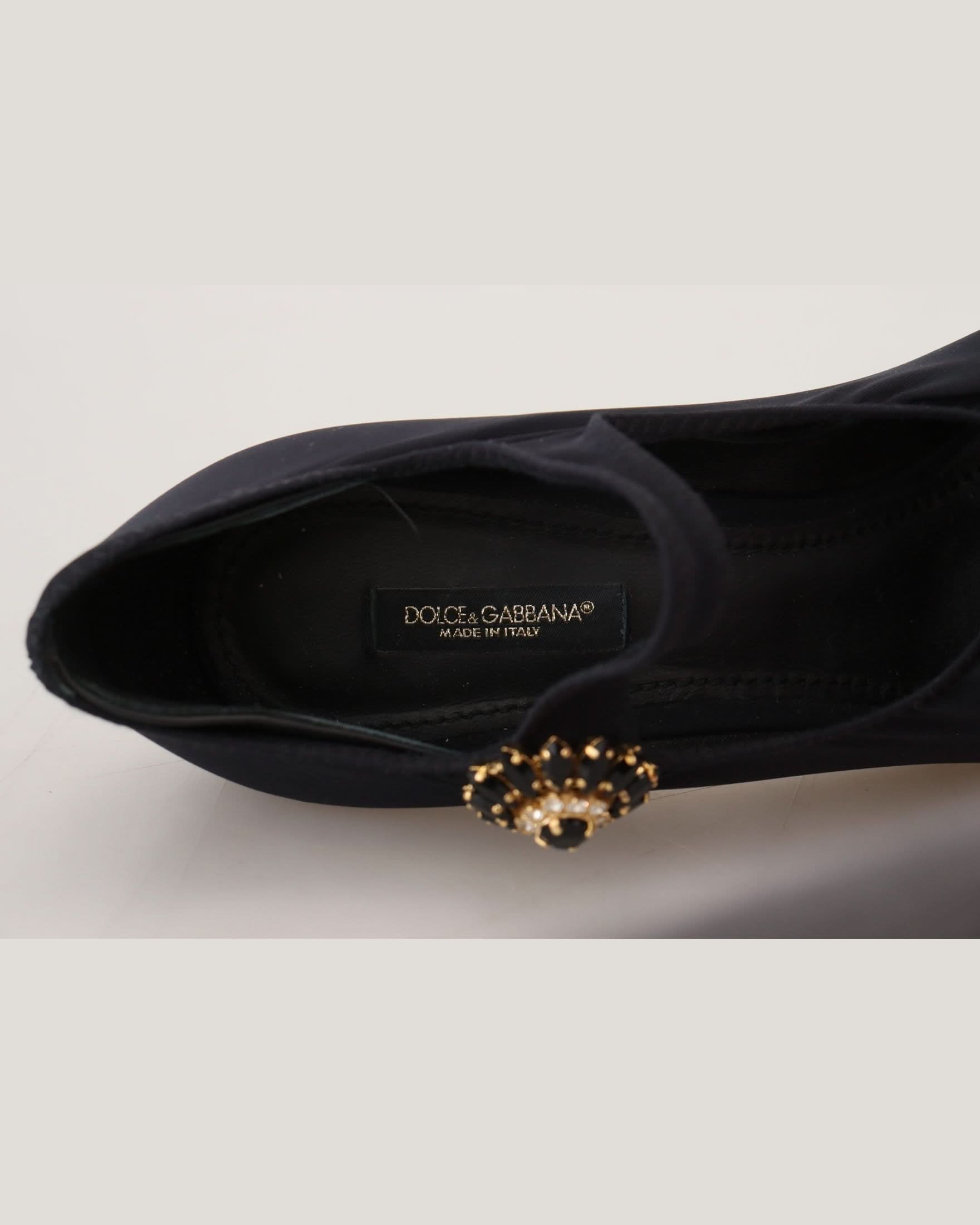 Dolce & Gabbana Black Socks Stretch Crystal Pumps Heels