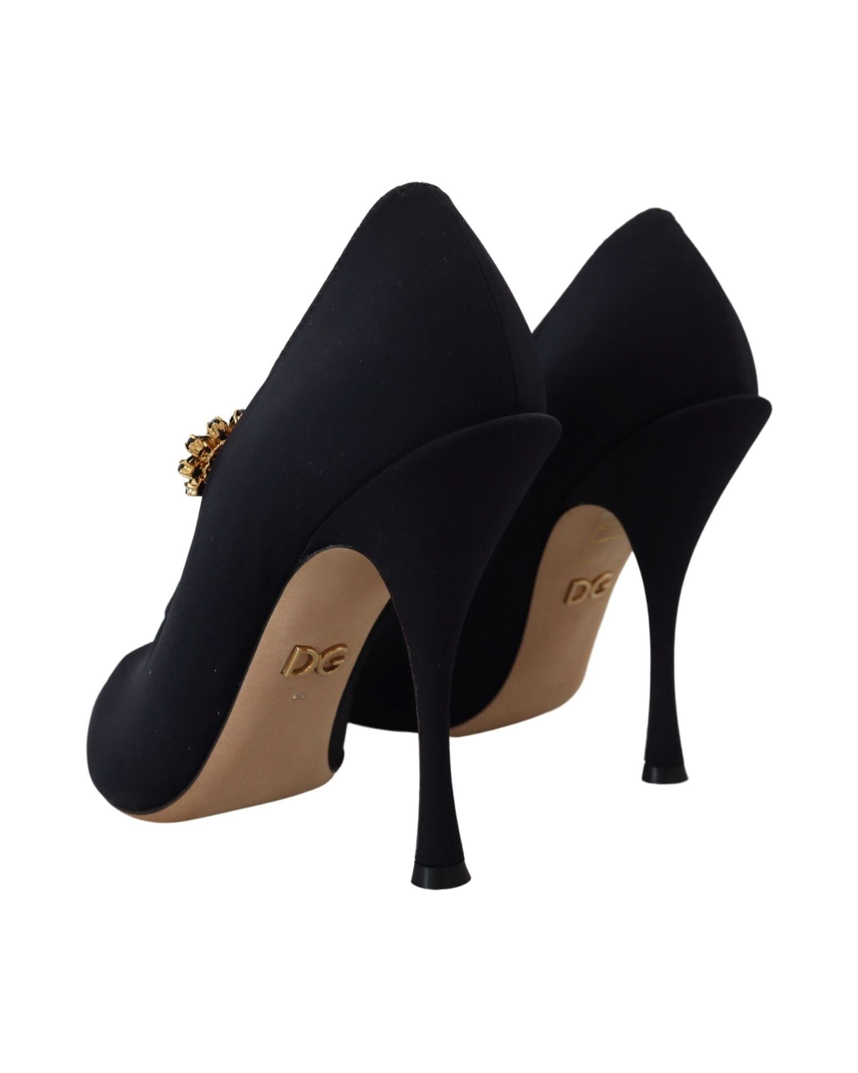 Dolce & Gabbana Black Socks Stretch Crystal Pumps Heels