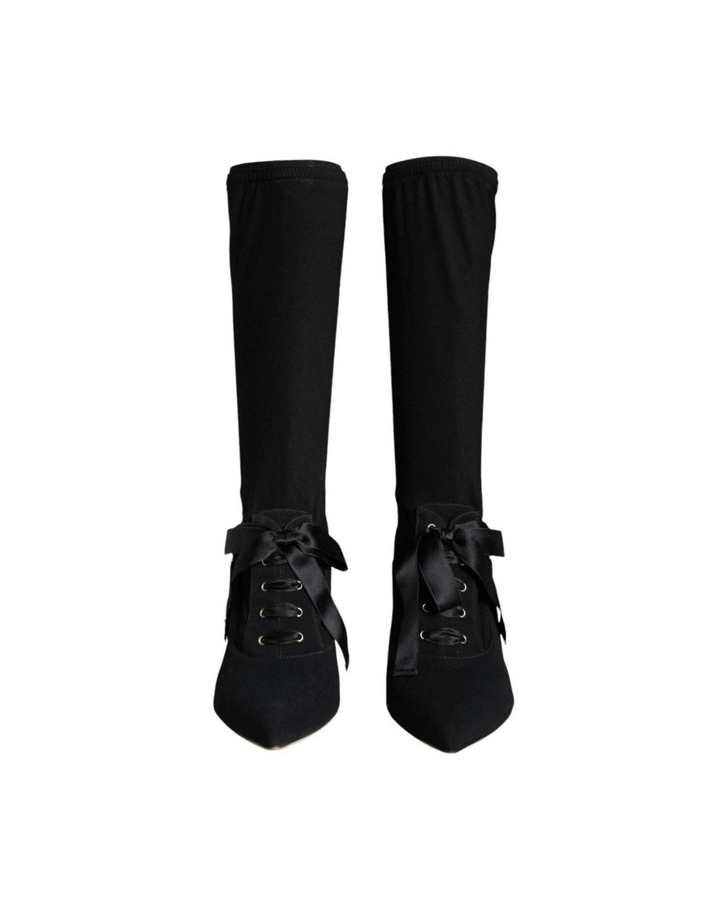 Dolce & Gabbana Black Stiletto Heels Mid Calf Boots Shoes Boots