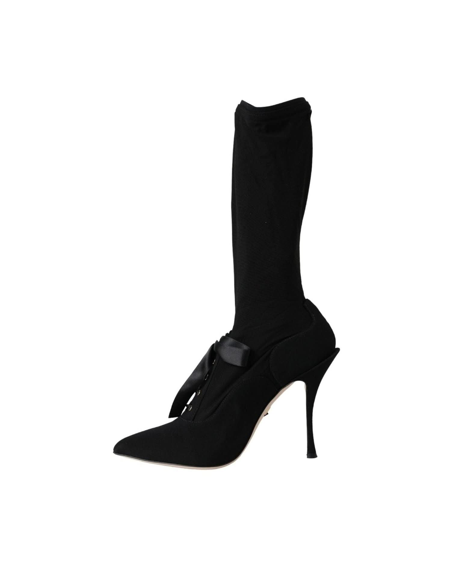Dolce & Gabbana Black Stiletto Heels Mid Calf Boots Shoes Boots