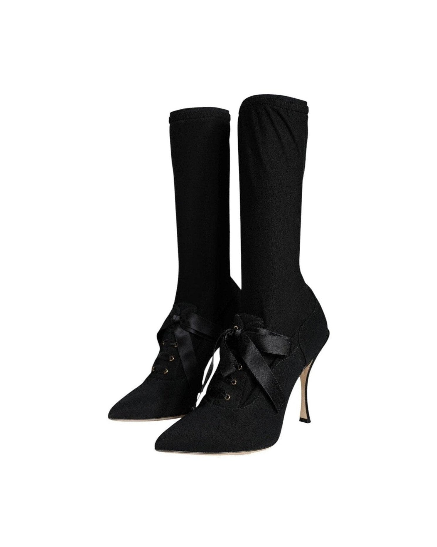 Dolce & Gabbana Black Stiletto Heels Mid Calf Boots Shoes Glam Steals