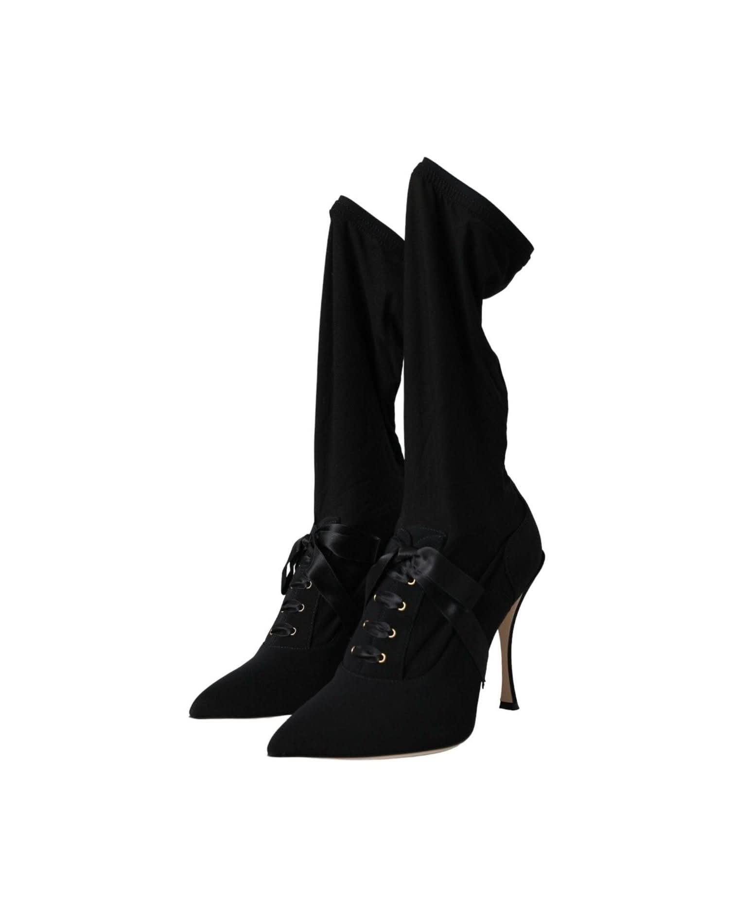 Dolce & Gabbana Black Stiletto Heels Mid Calf Boots Shoes Boots