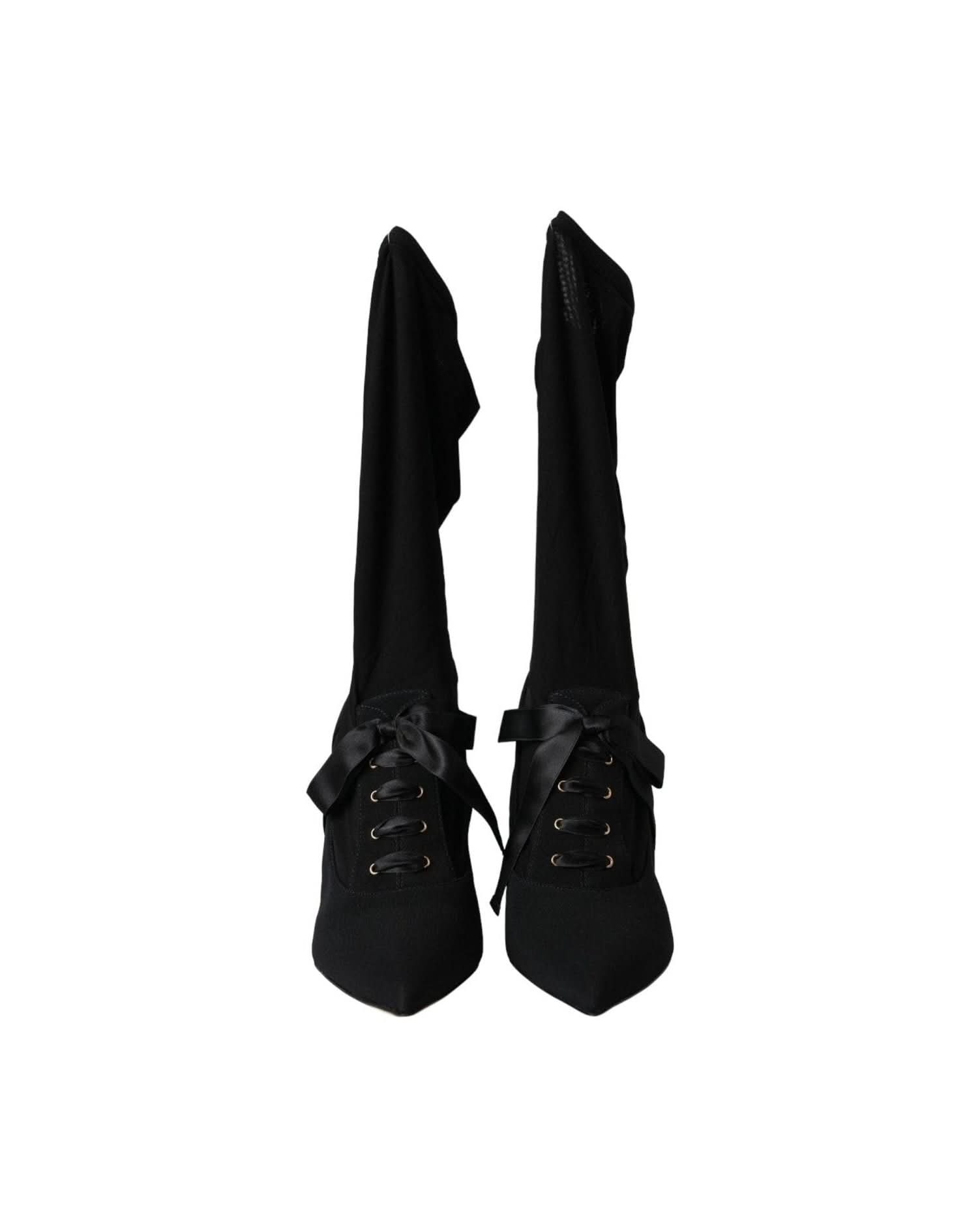 Dolce & Gabbana Black Stiletto Heels Mid Calf Boots Shoes Boots