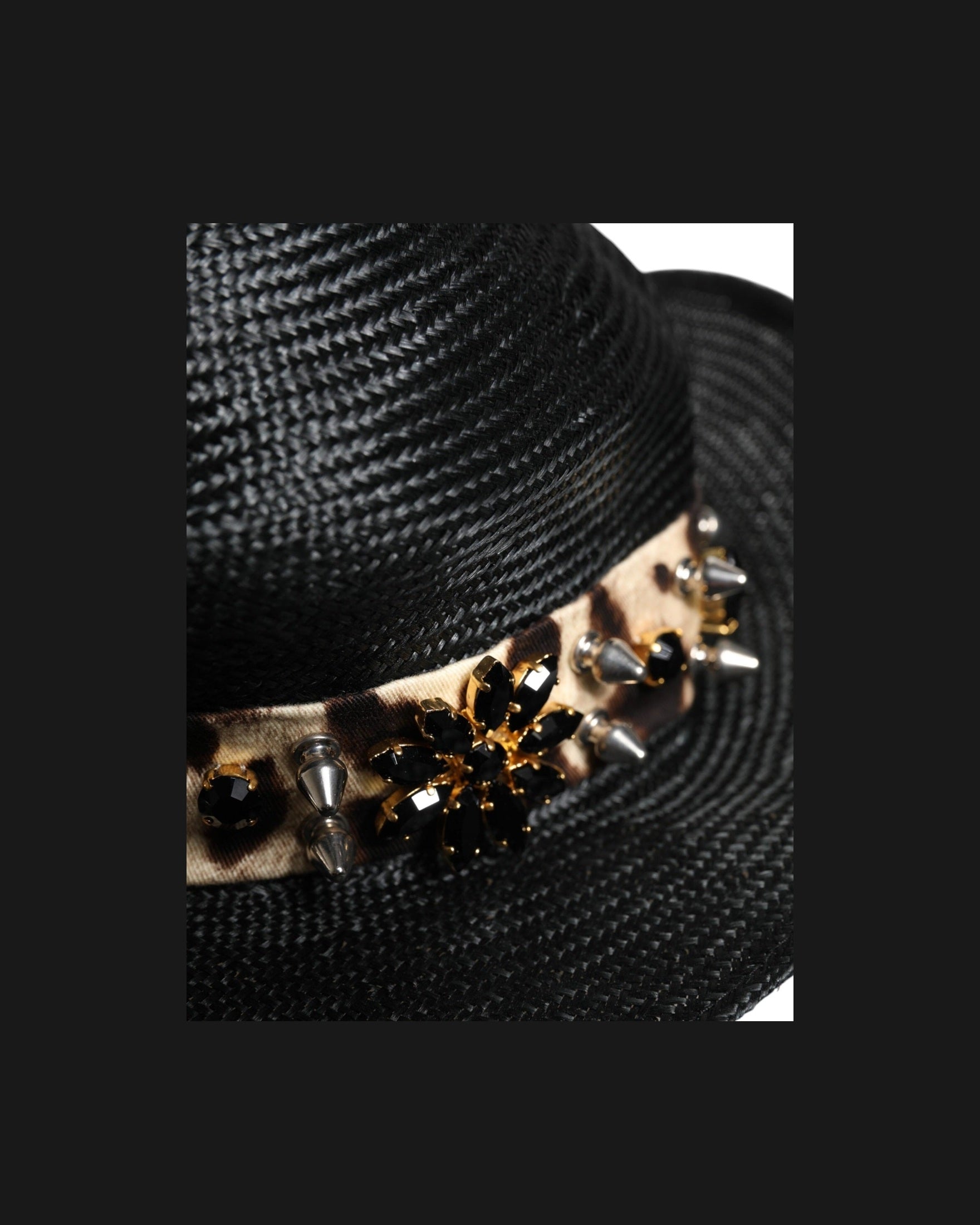 Dolce & Gabbana Black Straw Crystal Embellished Wide Brim Hat Glam Steals
