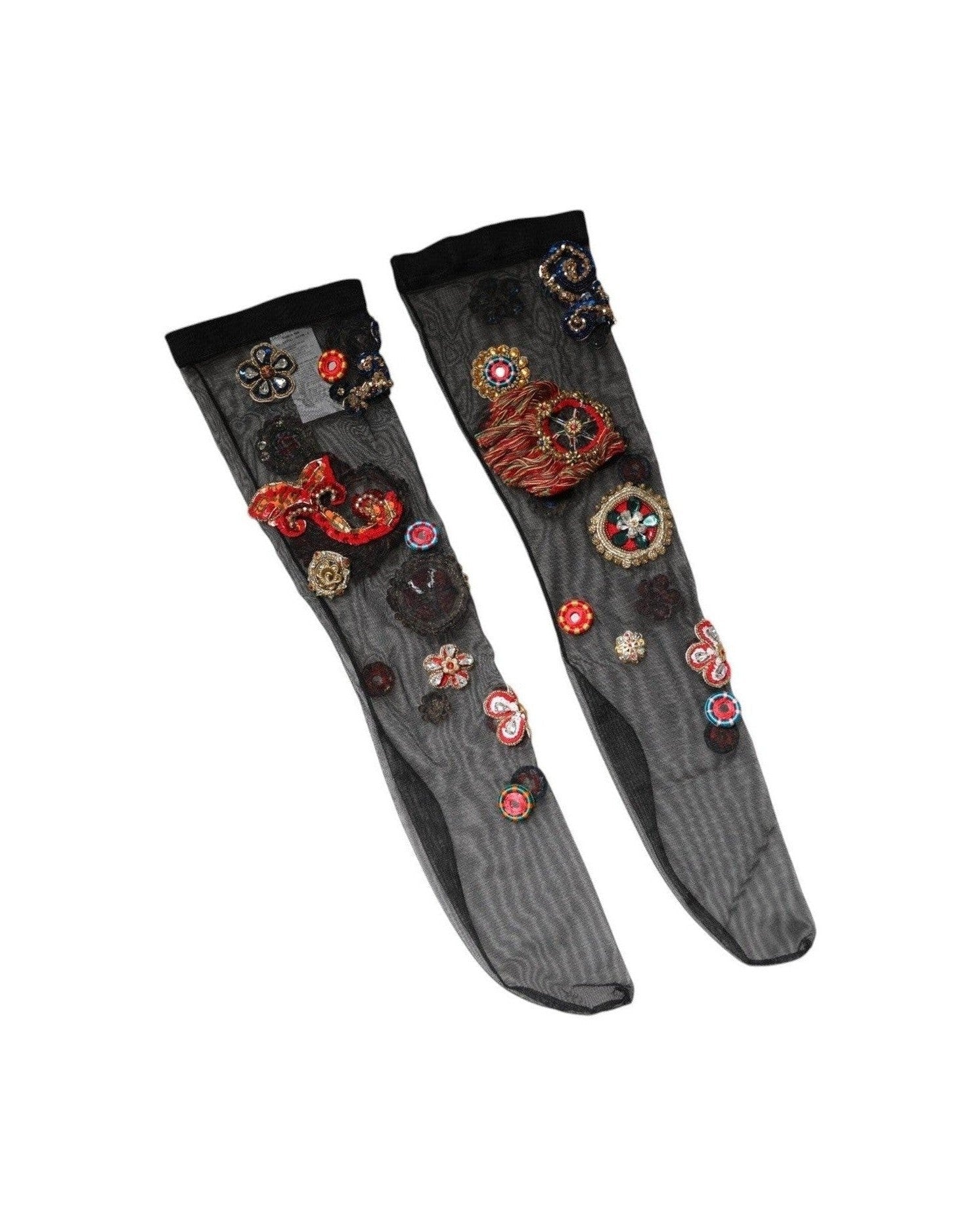 Dolce & Gabbana Black Stretch Carretto Crystal Stockings Socks Glam Steals