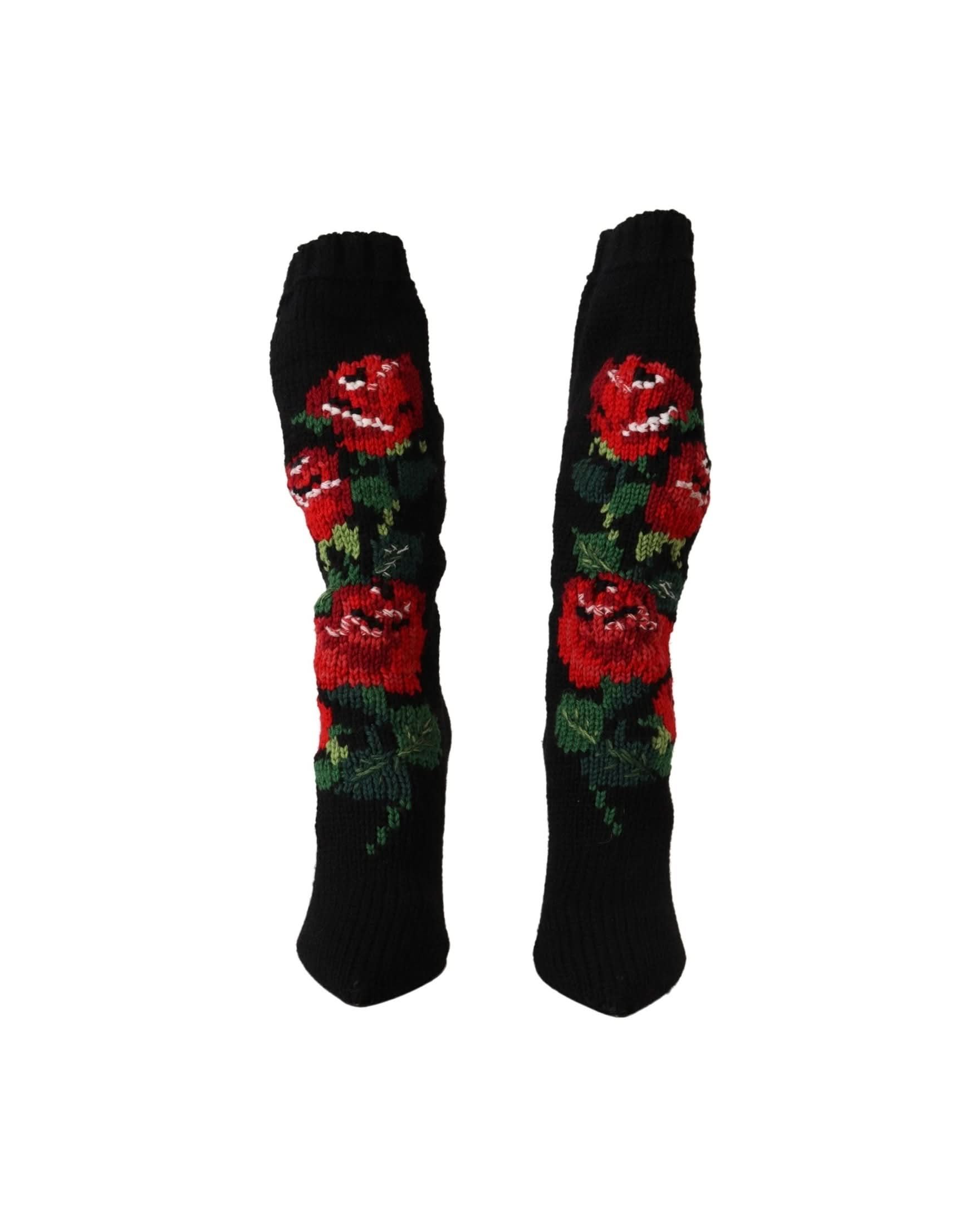 Dolce & Gabbana Black Stretch Socks Red Roses Booties Shoes Boots