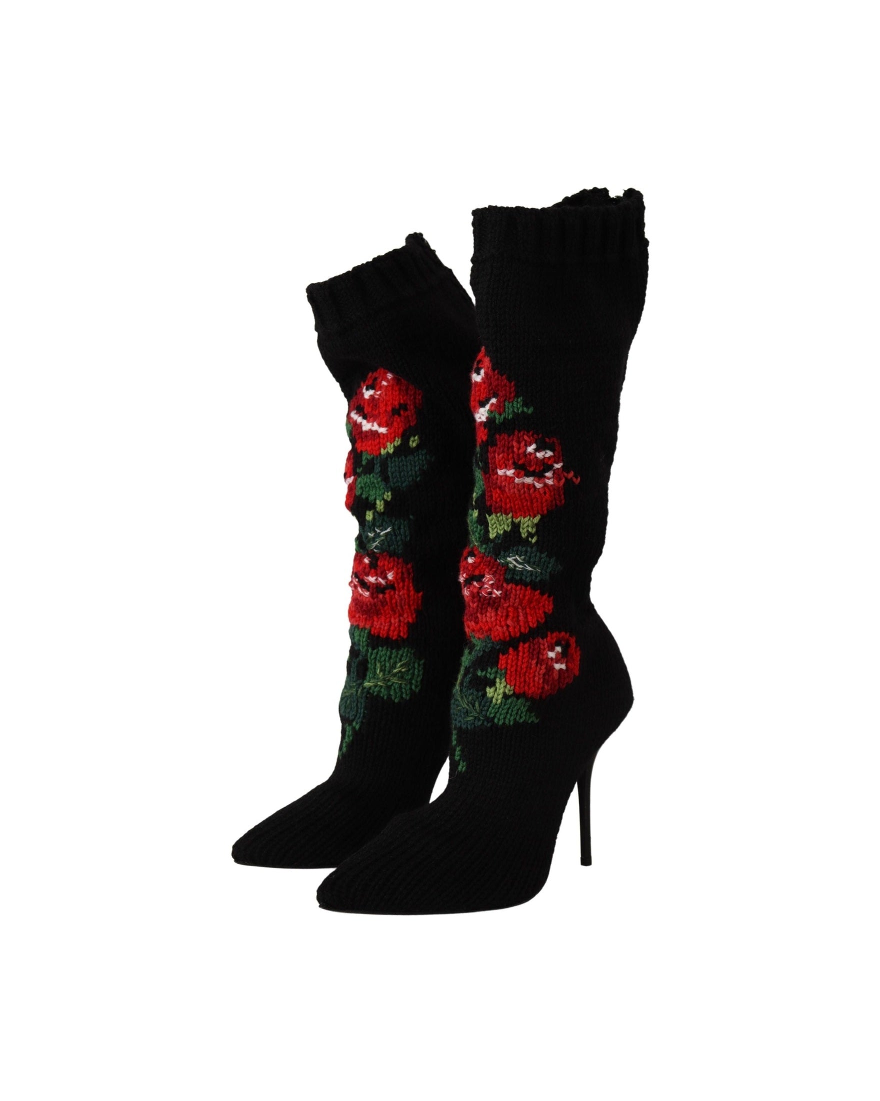 Dolce & Gabbana Black Stretch Socks Red Roses Booties Shoes Glam Steals