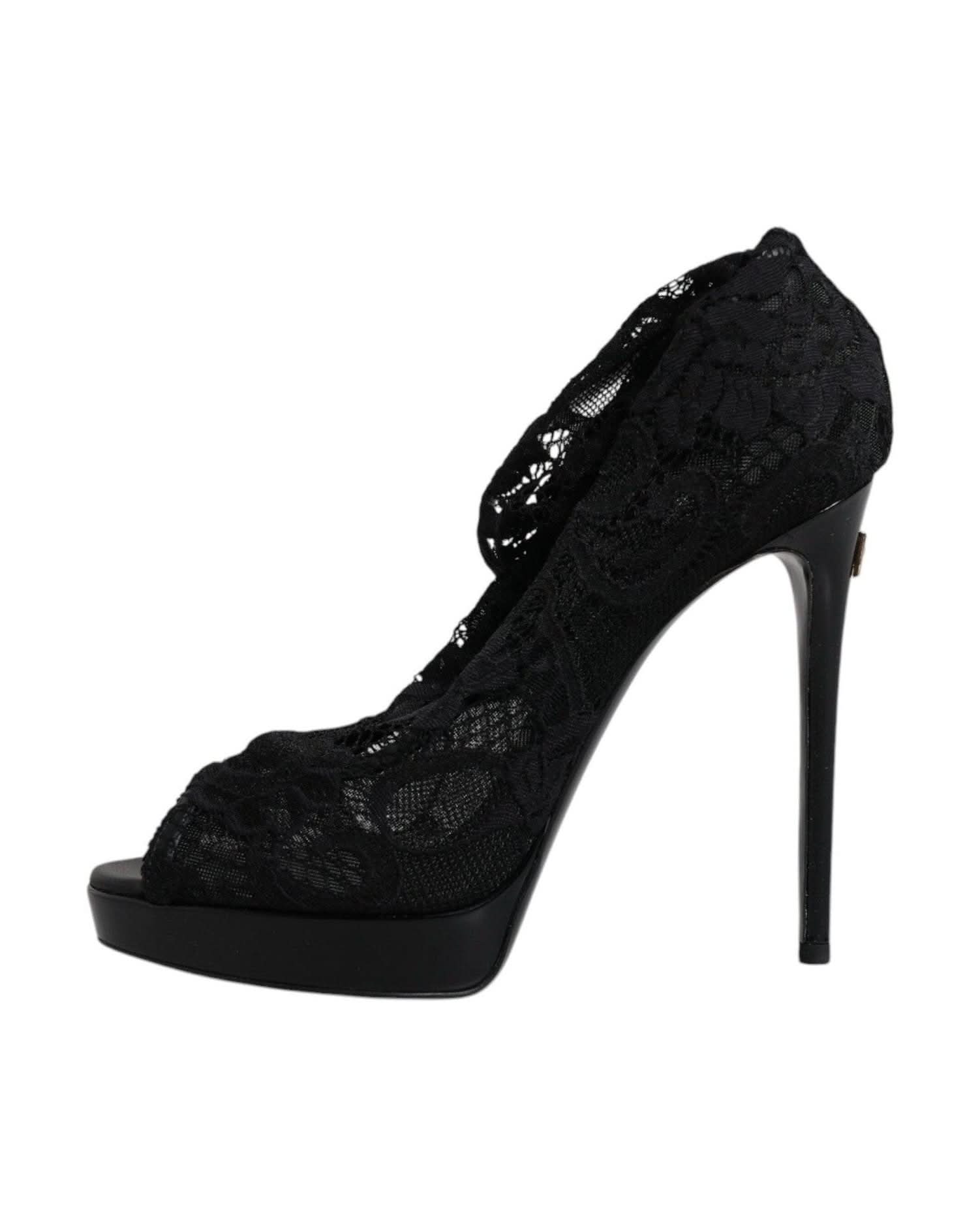 Dolce & Gabbana Black Stretch Taormina Lace Boots Shoes Boots