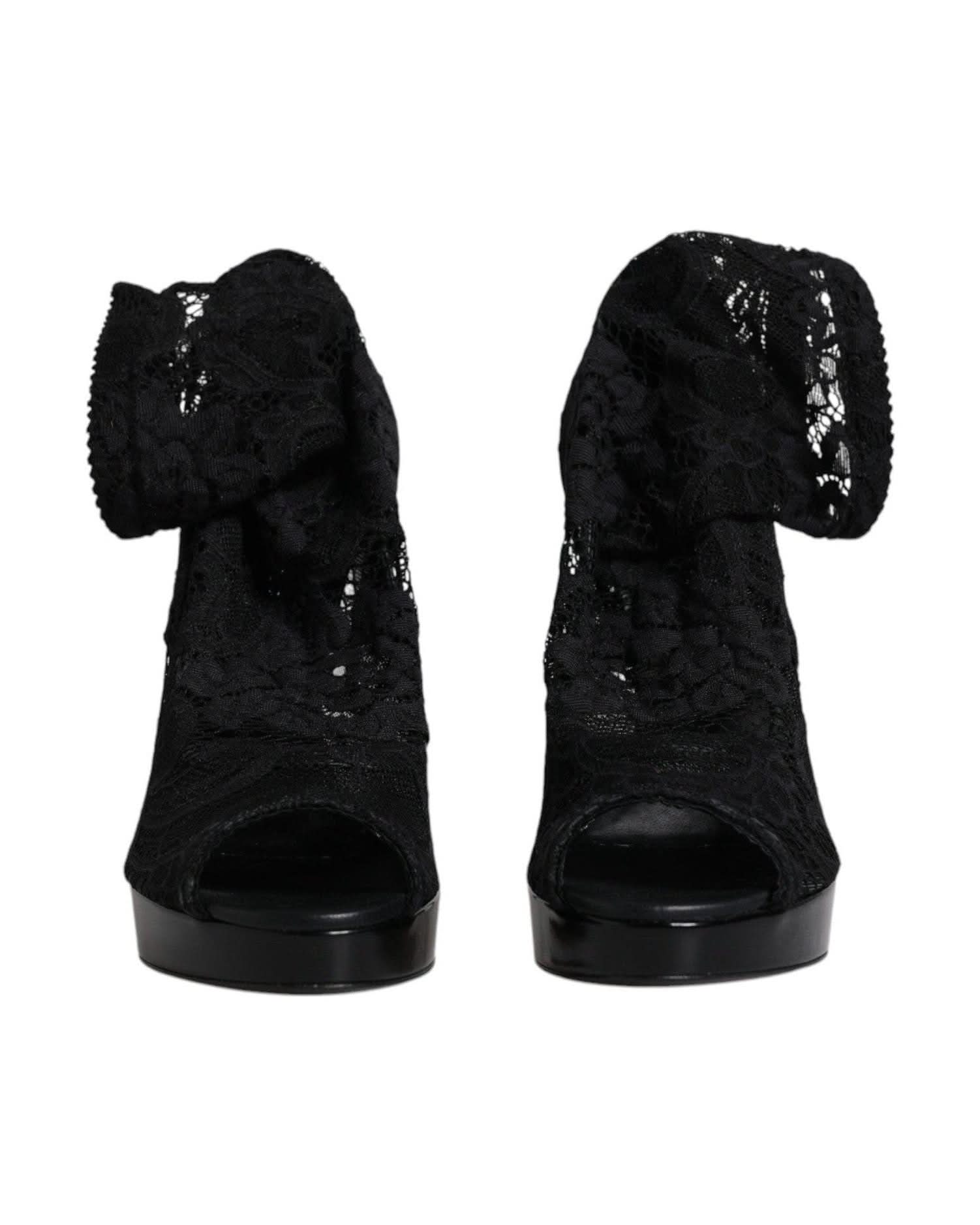 Dolce & Gabbana Black Stretch Taormina Lace Boots Shoes Boots