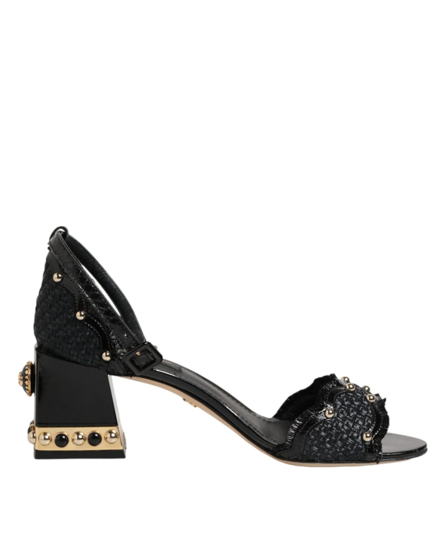 Dolce & Gabbana Black Studded Ankle Strap Sandals Shoes Heels