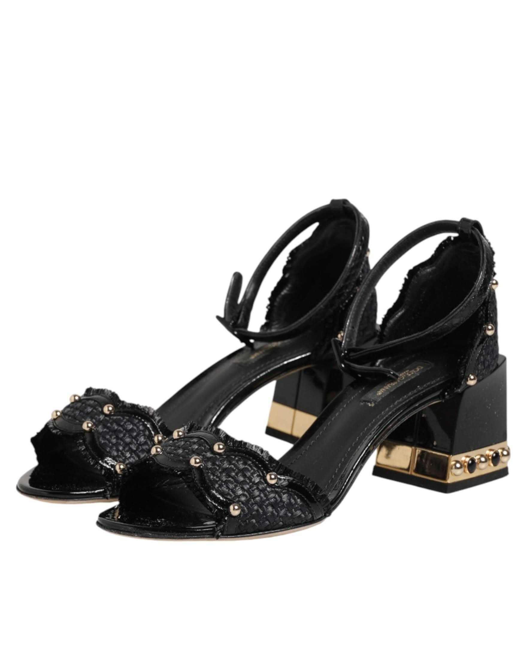 Dolce & Gabbana Black Studded Ankle Strap Sandals Shoes Heels