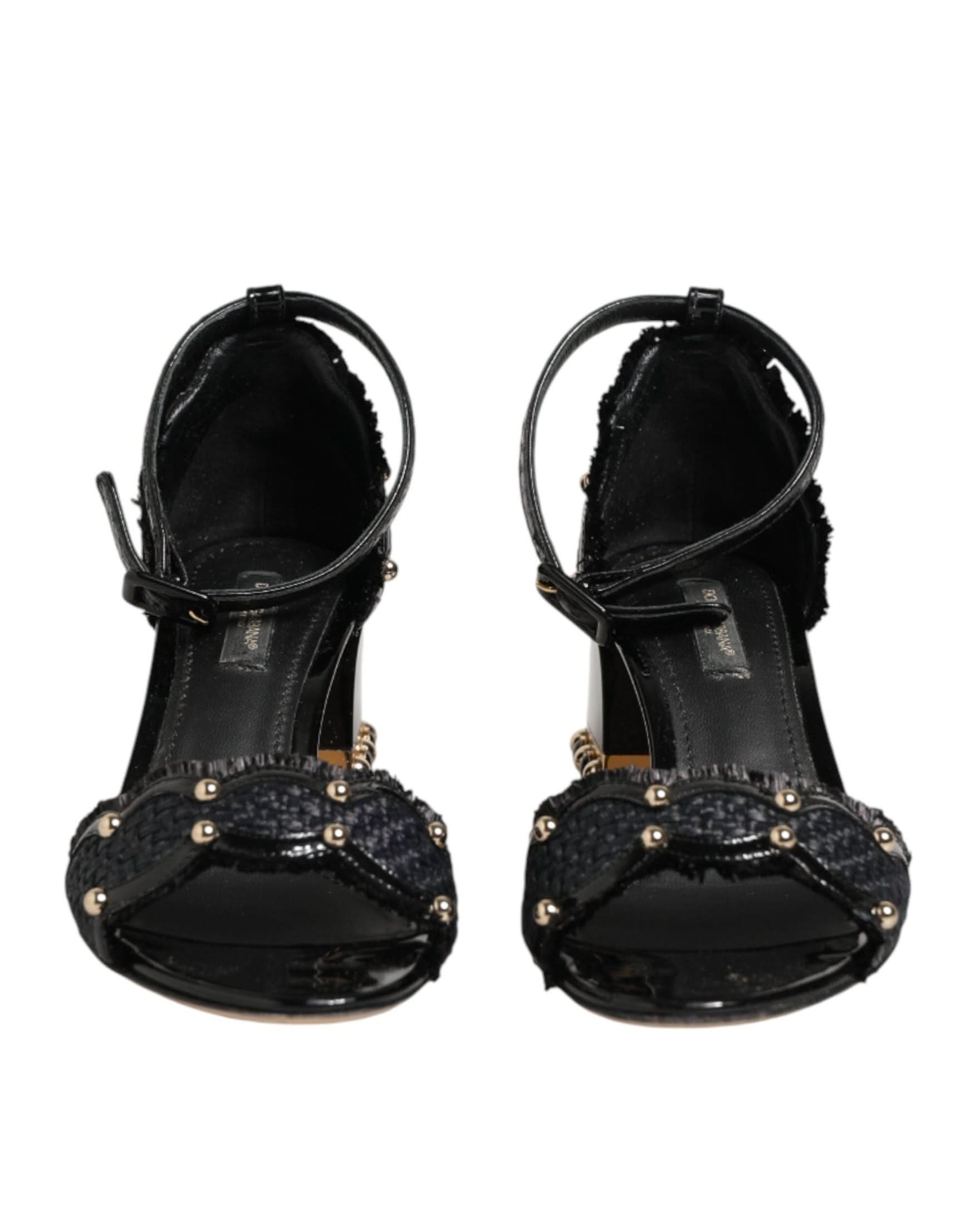 Dolce & Gabbana Black Studded Ankle Strap Sandals Shoes Heels