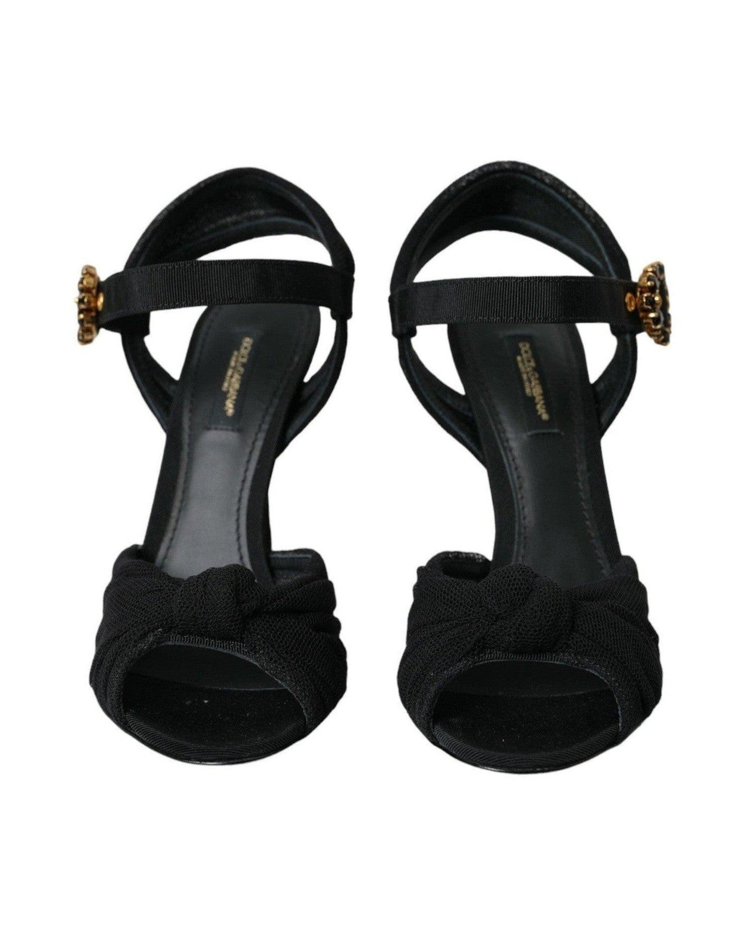 Dolce & Gabbana Black Suede Embellished Heels Sandals Shoes Glam Steals