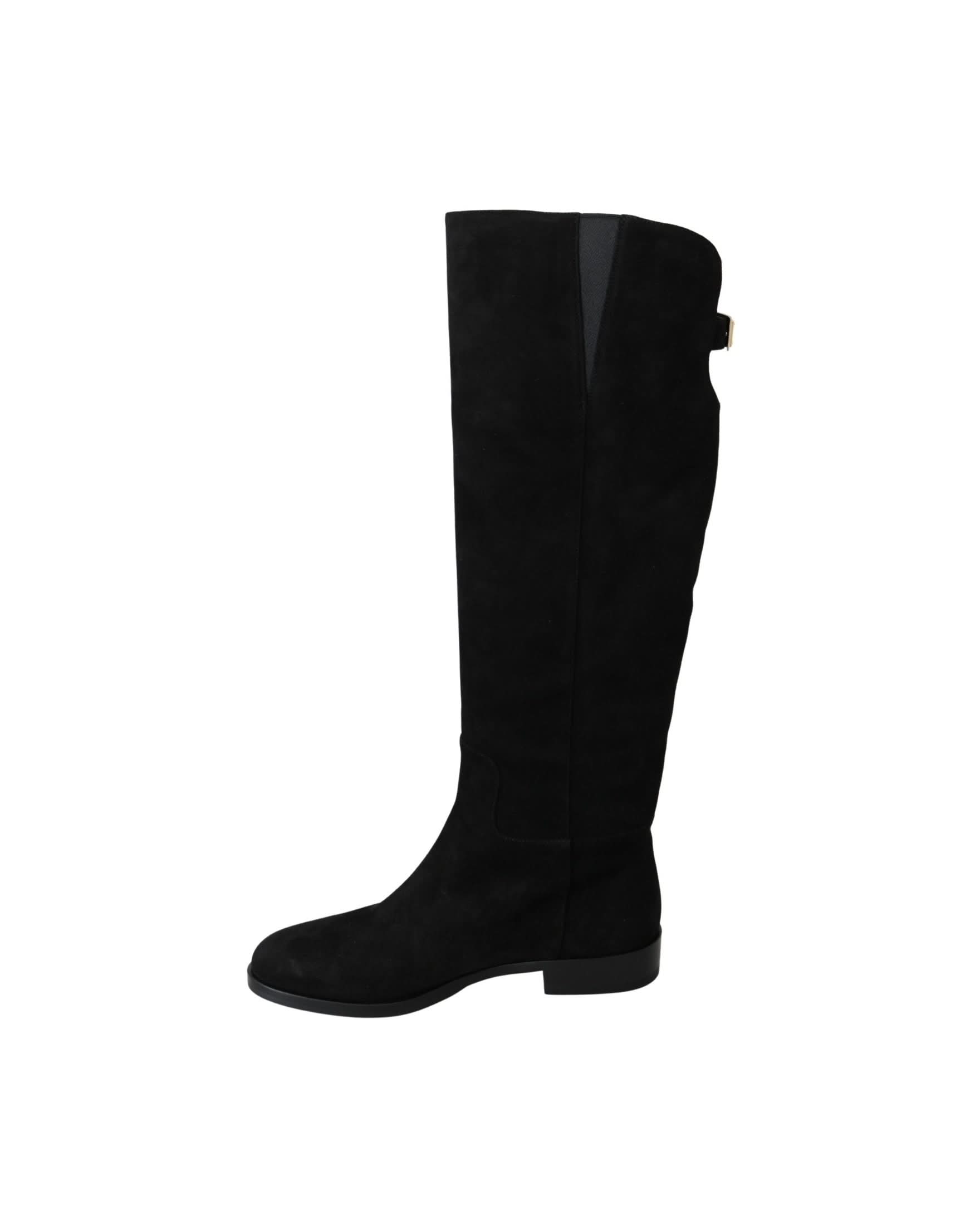 Dolce & Gabbana Black Suede Knee High Flat Boots Boots