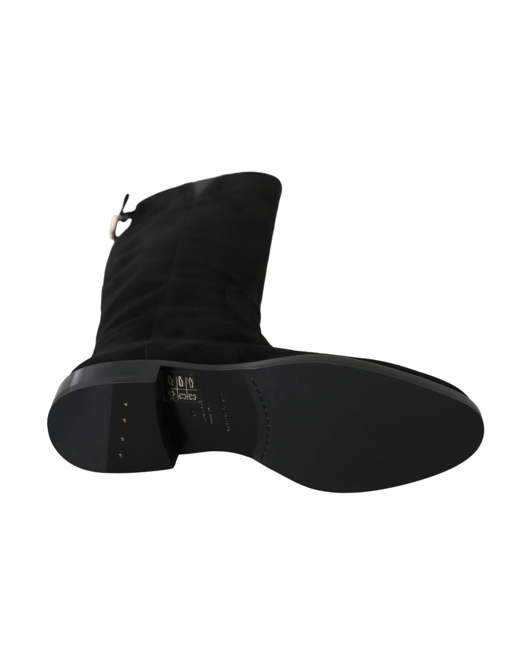 Dolce & Gabbana Black Suede Knee High Flat Boots Boots