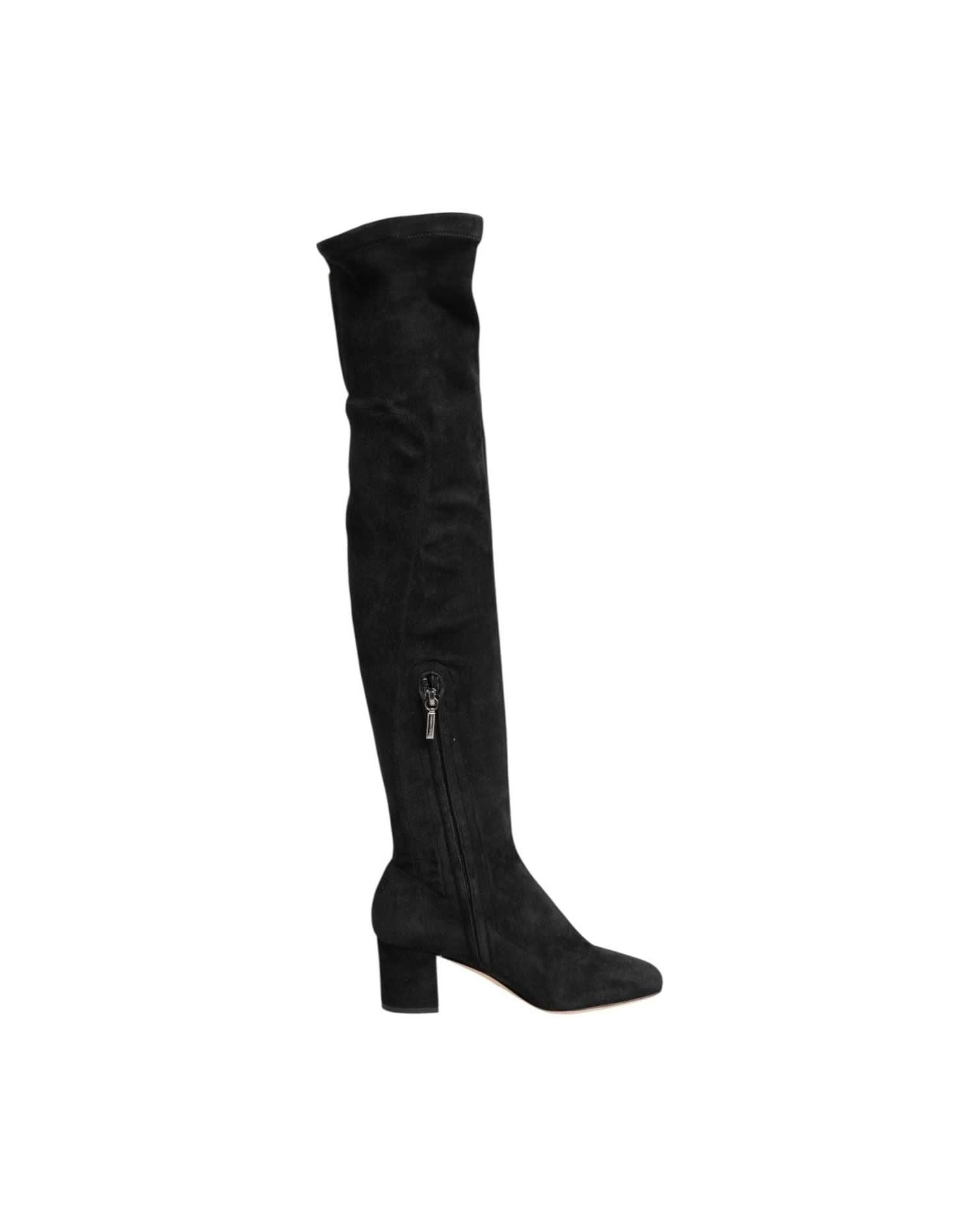 Dolce & Gabbana Black Suede Leather Knee High Boots Shoes Boots