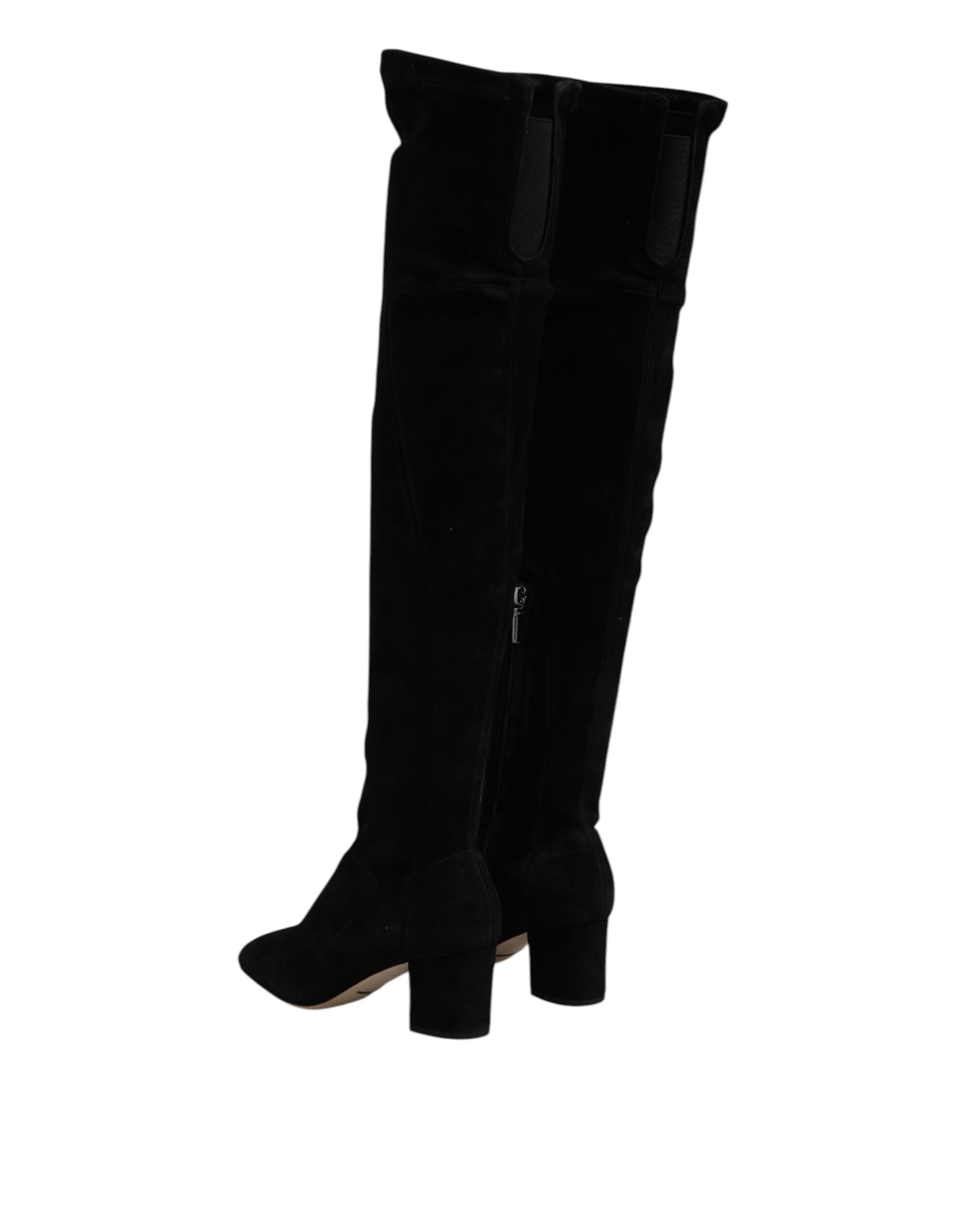 Dolce & Gabbana Black Suede Leather Knee High Boots Shoes Glam Steals