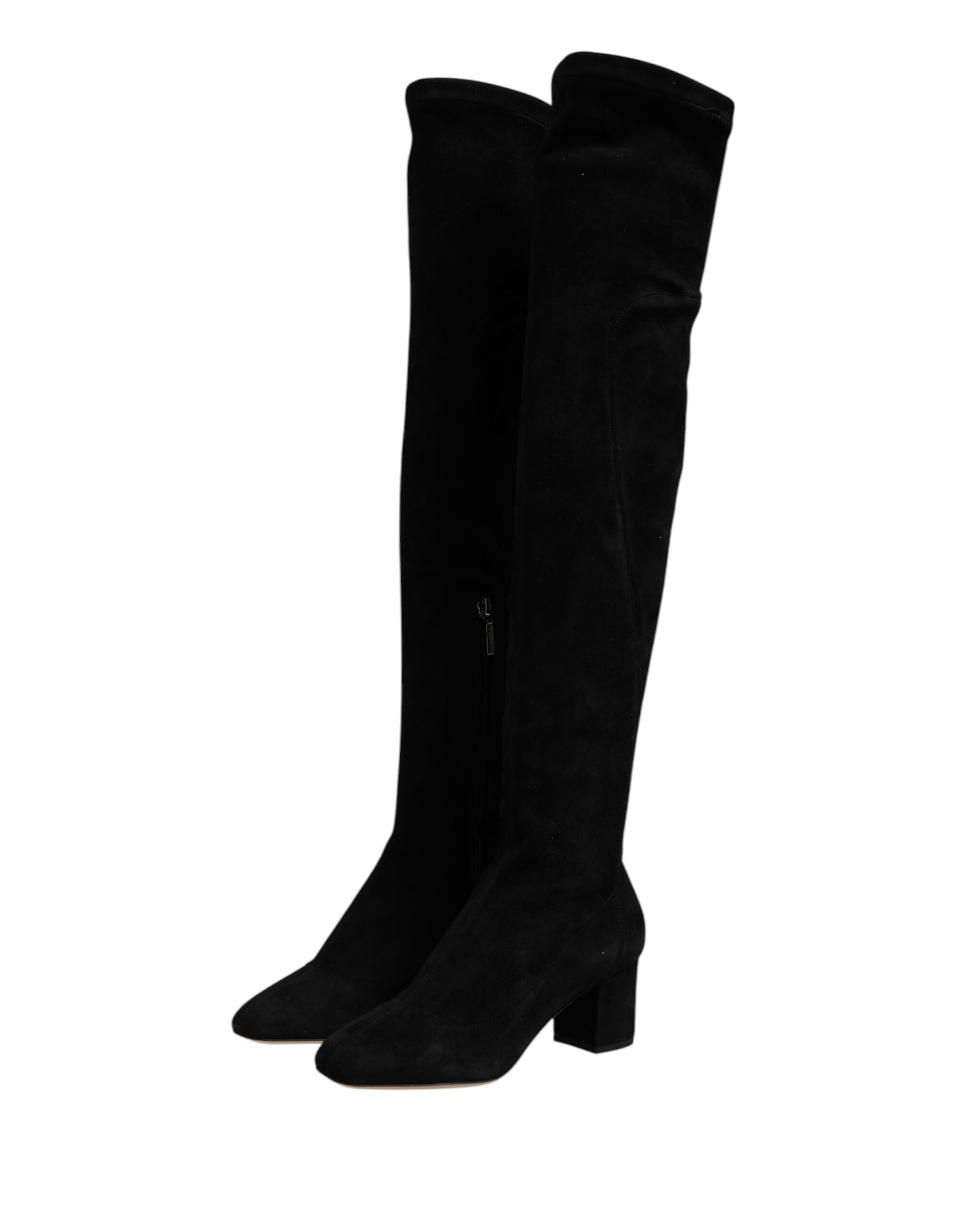 Dolce & Gabbana Black Suede Leather Knee High Boots Shoes Glam Steals