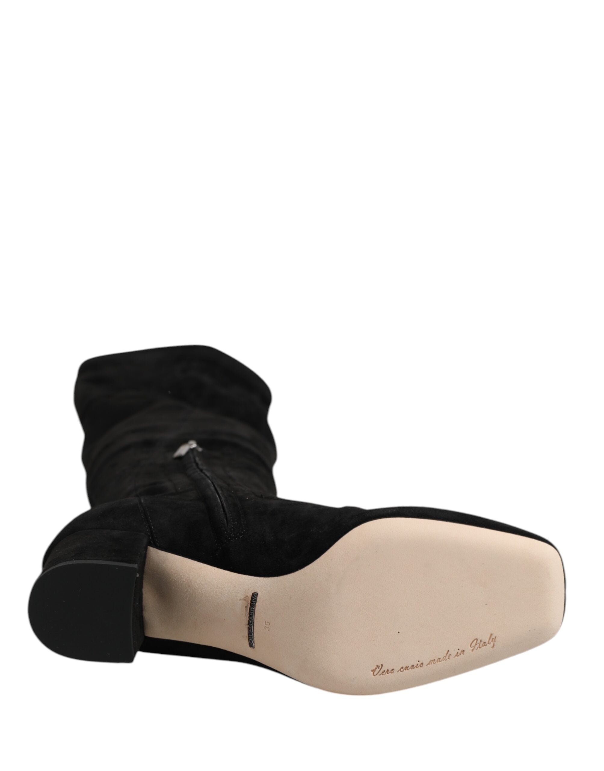 Dolce & Gabbana Black Suede Leather Knee High Boots Shoes Glam Steals