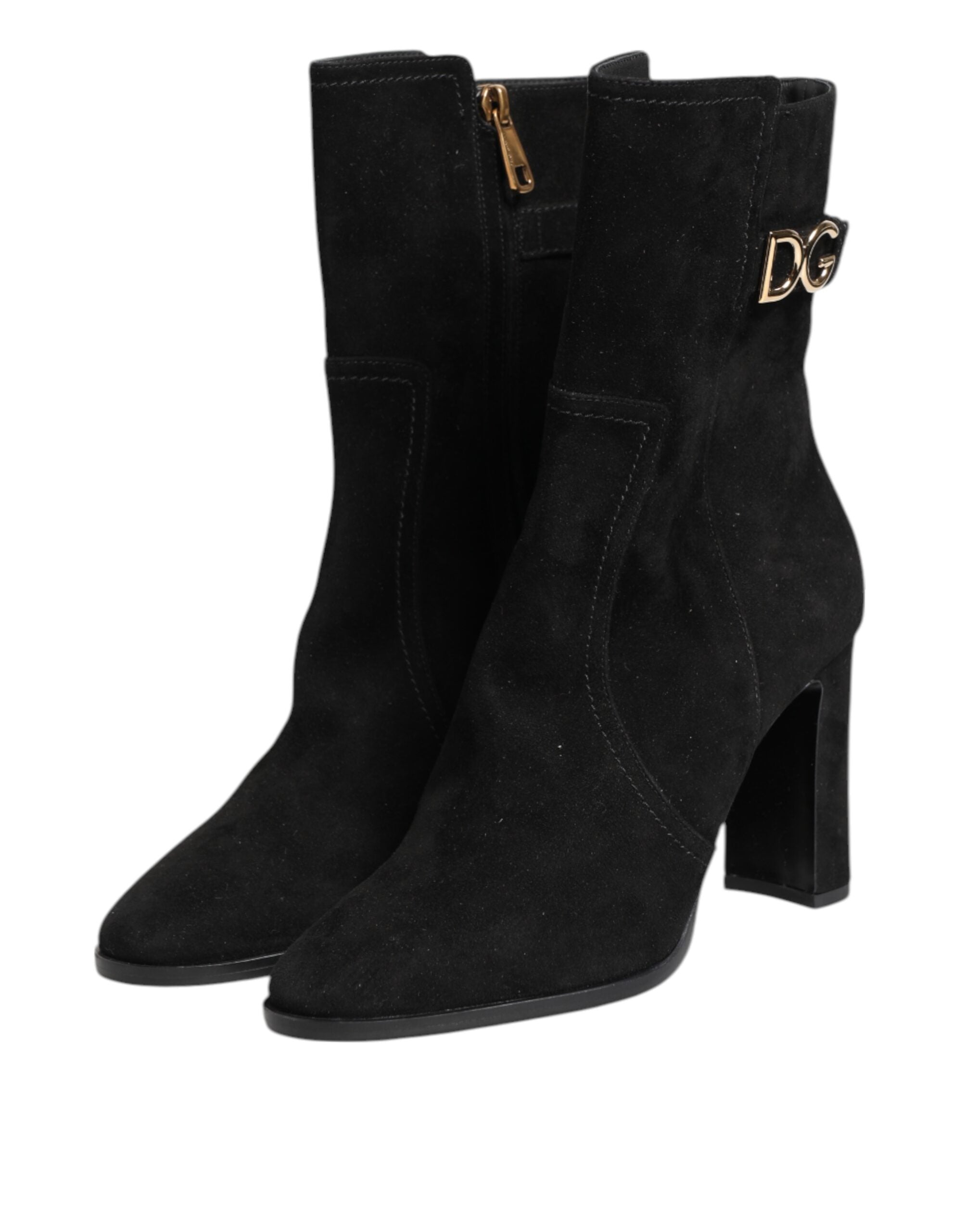 Dolce & Gabbana Black Suede Leather Mid Calf Boots Shoes Glam Steals