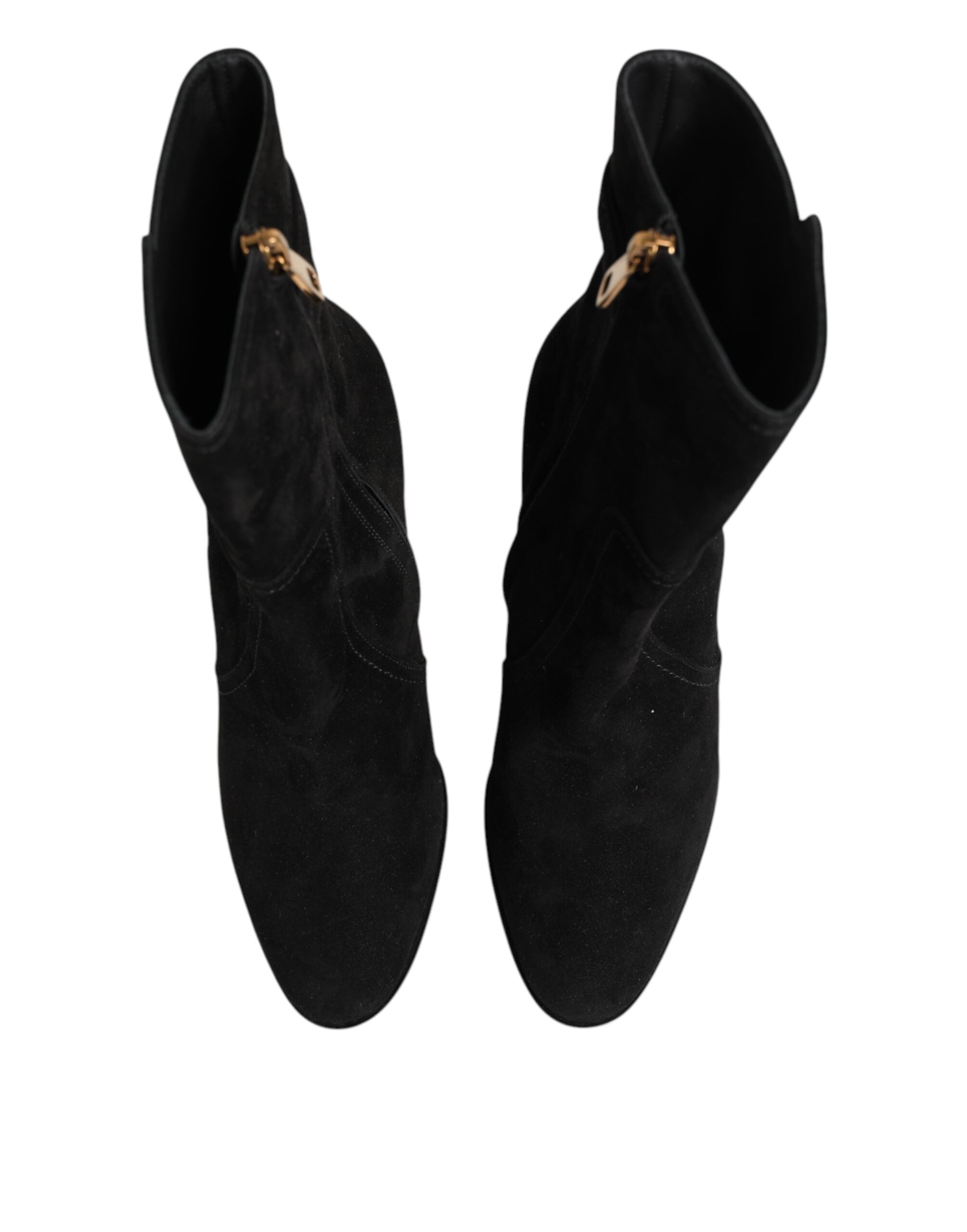 Dolce & Gabbana Black Suede Leather Mid Calf Boots Shoes Glam Steals