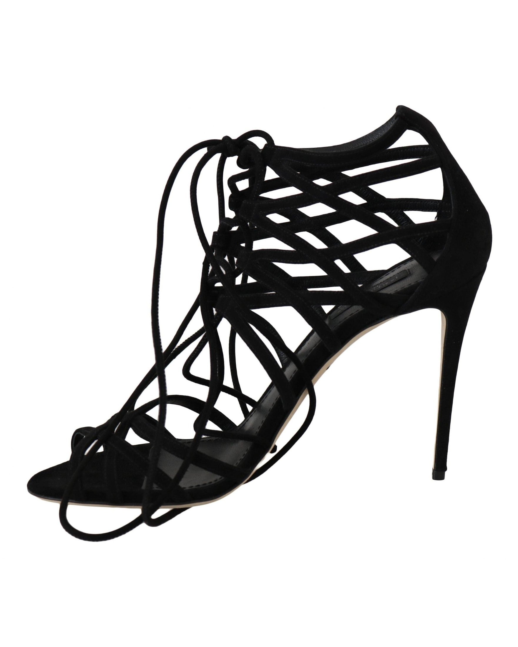 Dolce & Gabbana Black Suede Strap Stilettos Sandals Heels