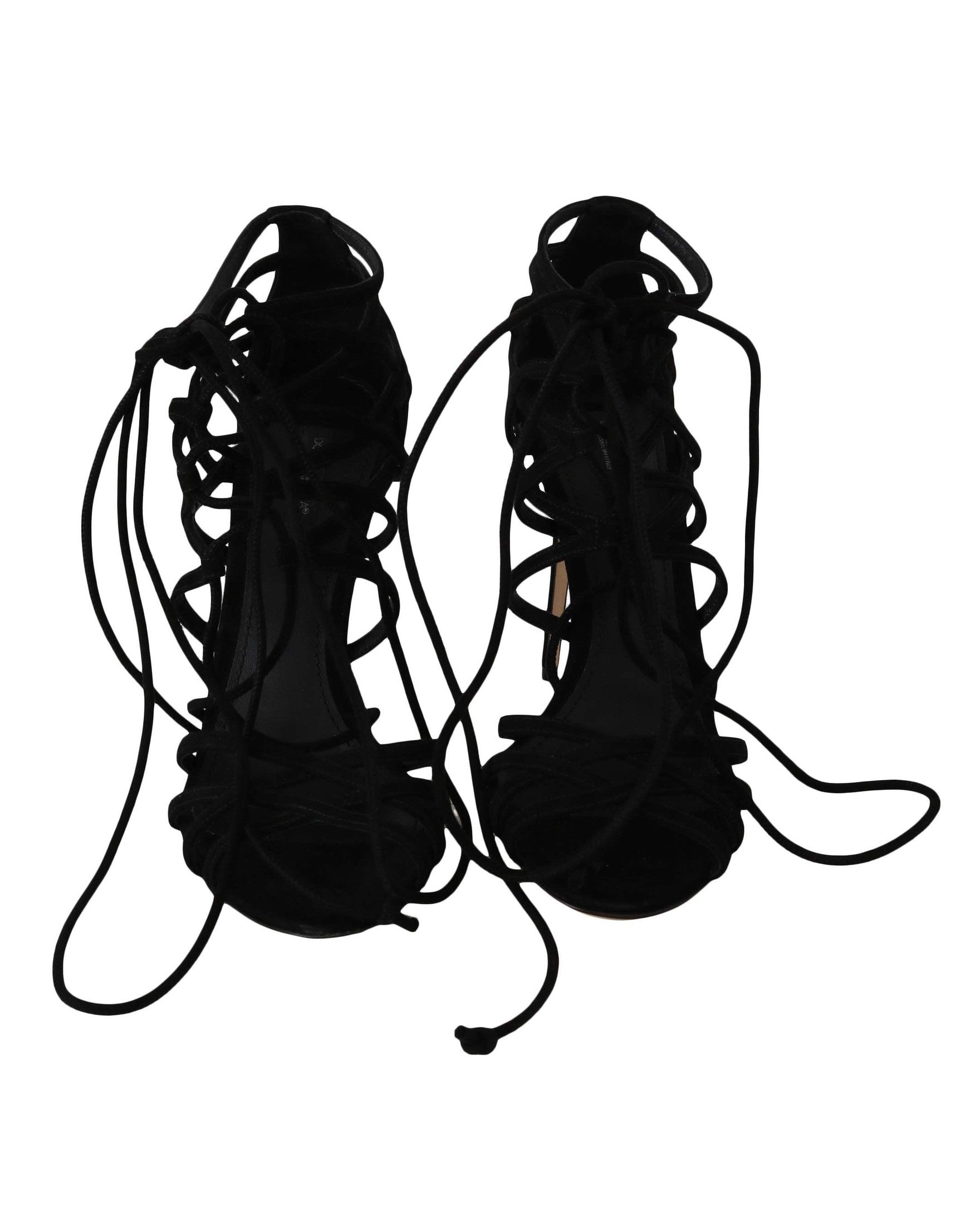 Dolce & Gabbana Black Suede Strap Stilettos Sandals Heels