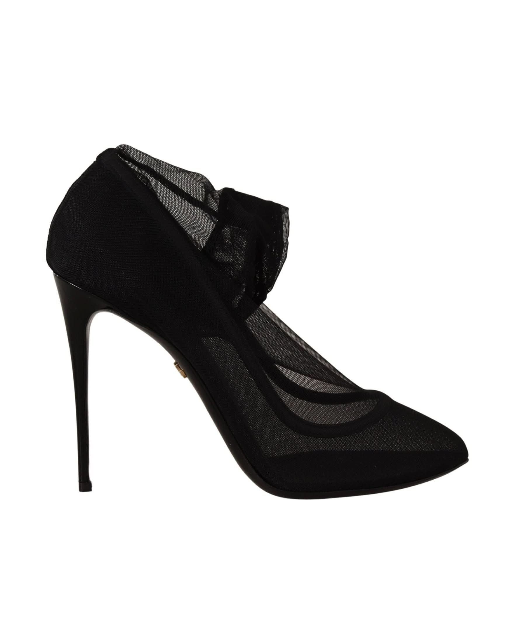 Dolce & Gabbana Black Tulle Stretch Boots Pumps Shoes Heels
