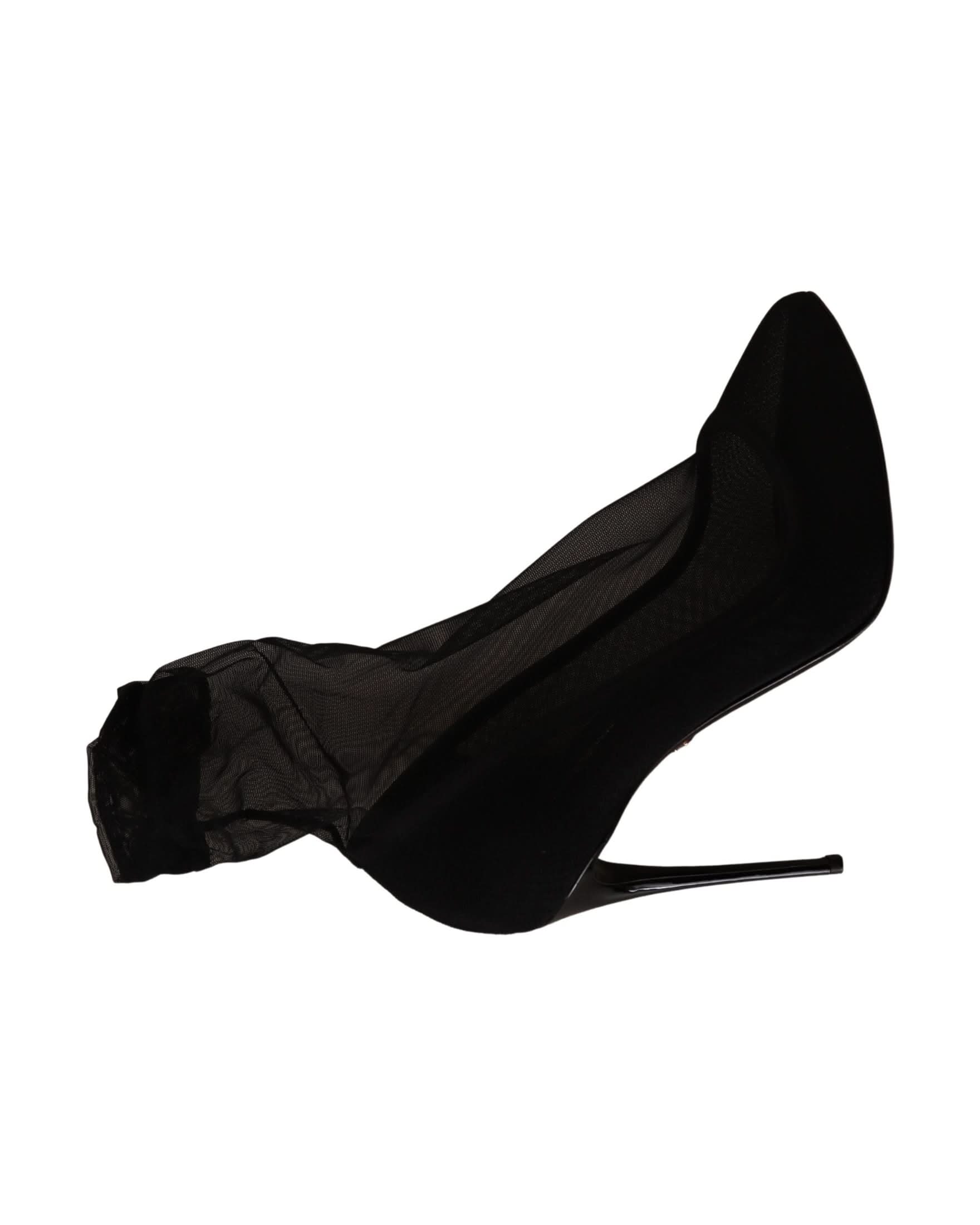 Dolce & Gabbana Black Tulle Stretch Boots Pumps Shoes Heels