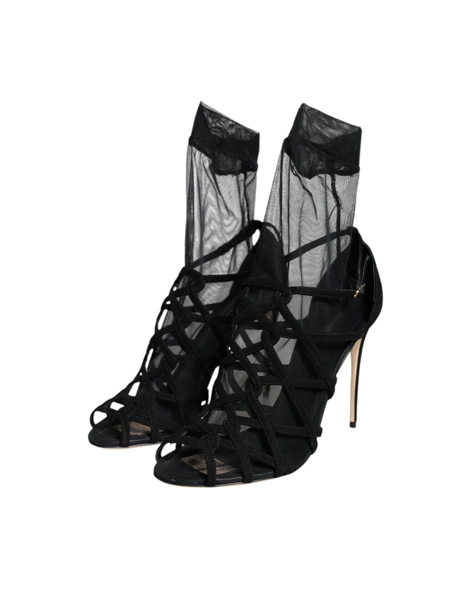 Dolce & Gabbana Black Tulle Stretch Heels Sandals Shoes Heels