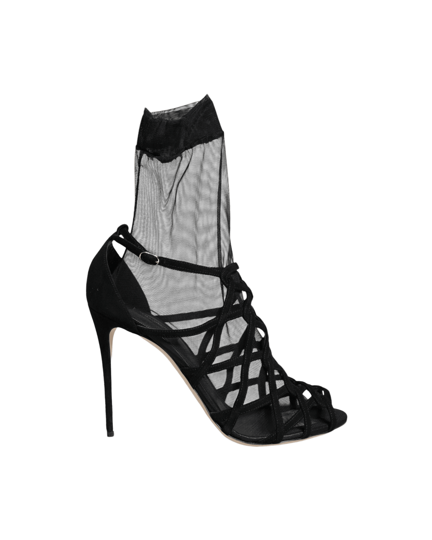 Dolce & Gabbana Black Tulle Stretch Heels Sandals Shoes Heels