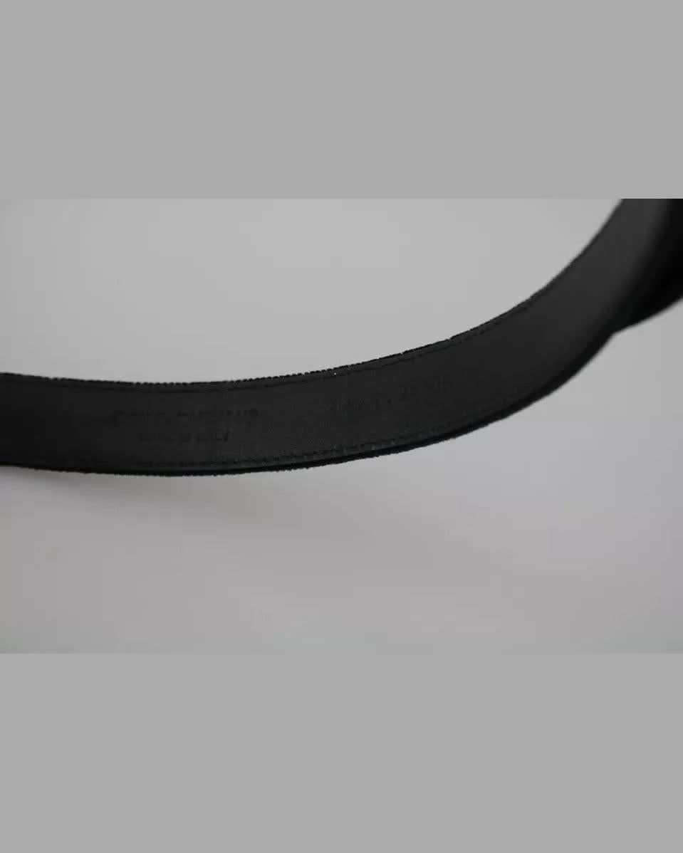 Dolce & Gabbana Black Velvet Leather Silver Buckle Belt Glam Steals