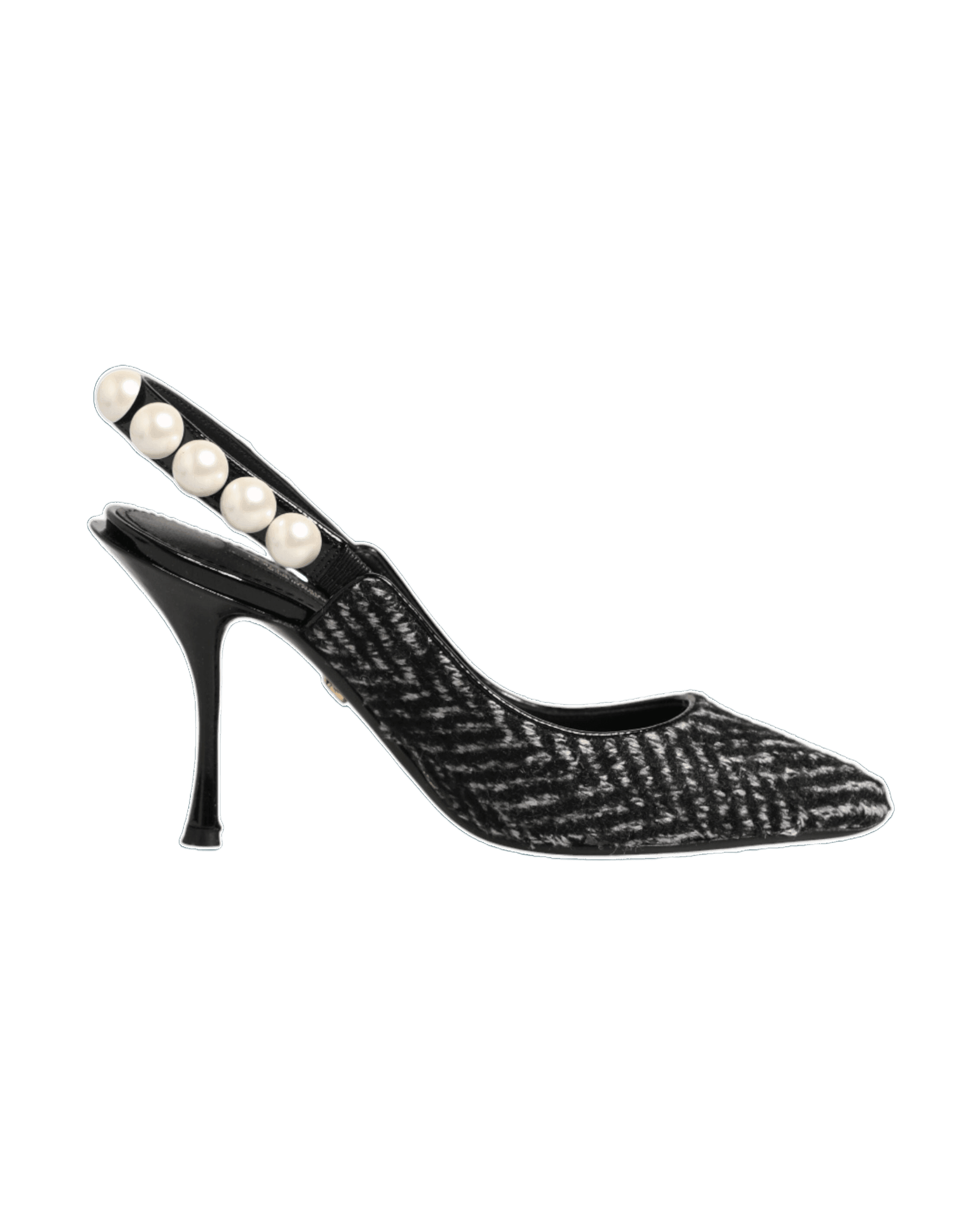 Dolce & Gabbana Black White Chevron Faux Pearl Slingbacks Shoes Glam Steals
