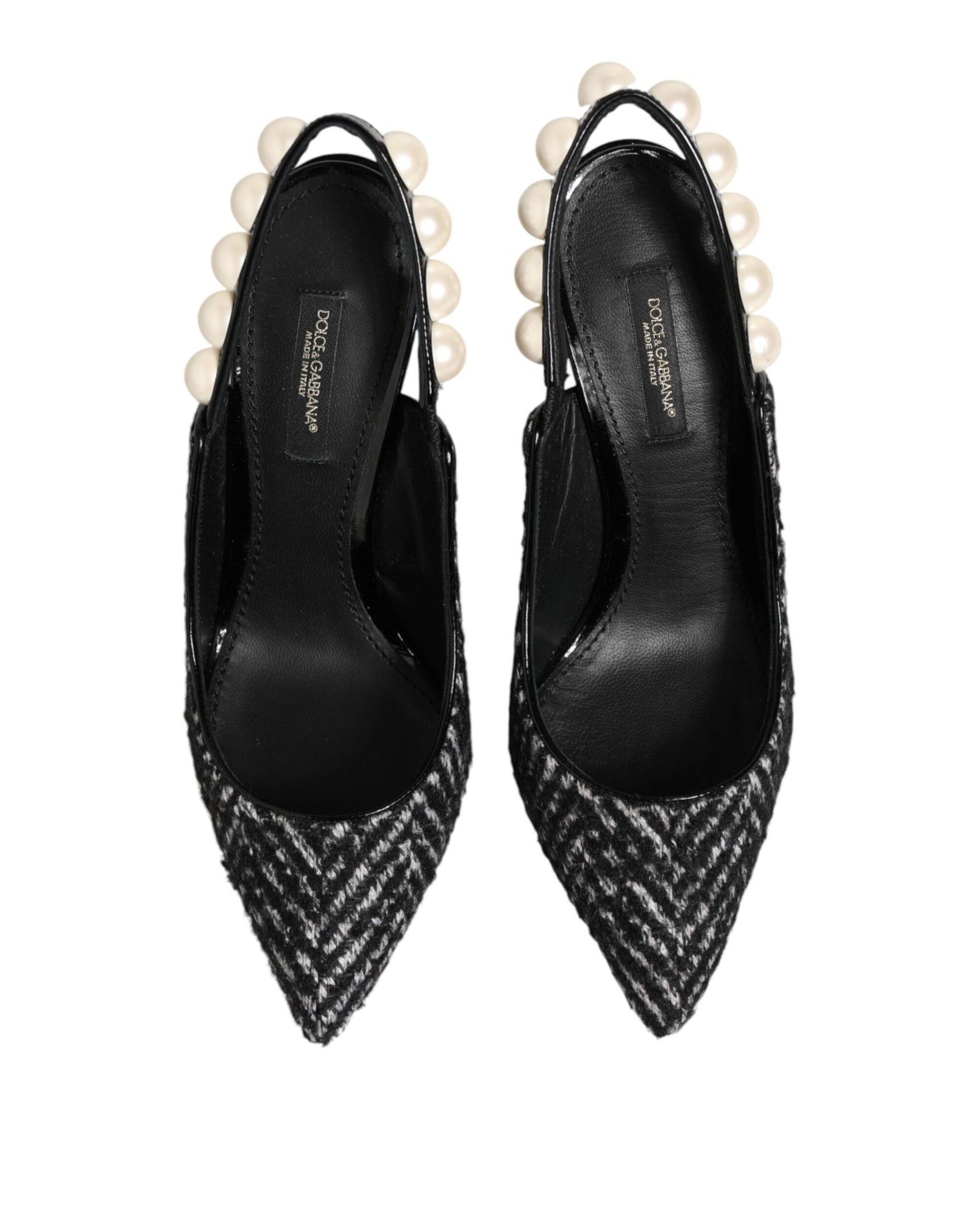 Dolce & Gabbana Black White Chevron Faux Pearl Slingbacks Shoes Glam Steals