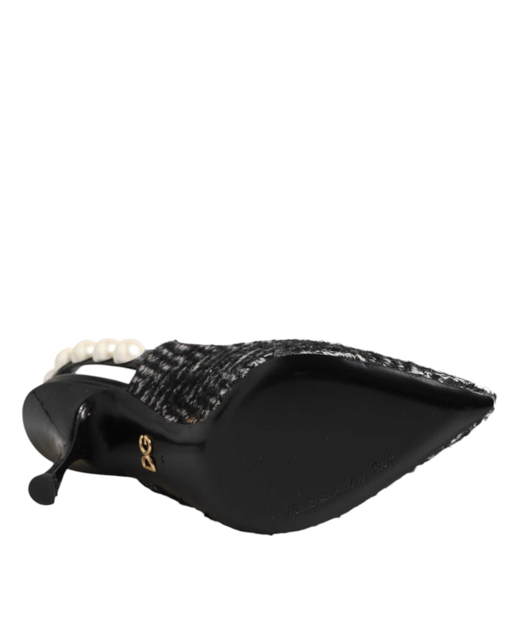 Dolce & Gabbana Black White Chevron Faux Pearl Slingbacks Shoes Glam Steals